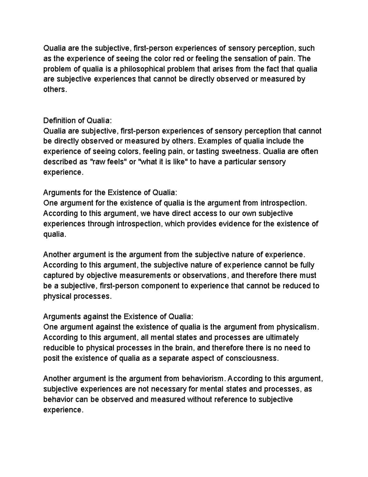 The Problem of Qualia Qualia are the subjective, firstperson