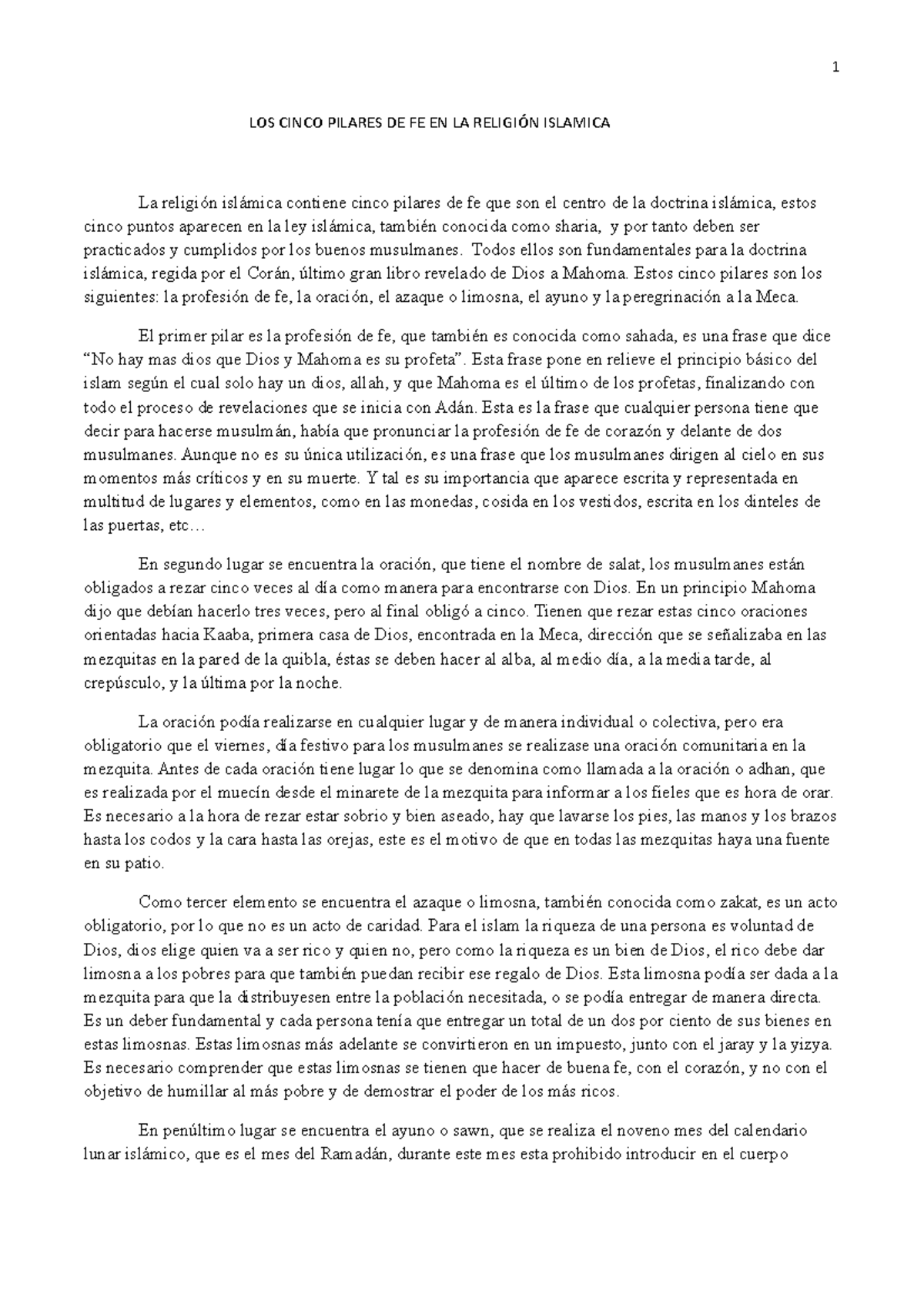 5 pilares - Lecture notes todos - 1 LOS CINCO PILARES DE FE EN LA ...