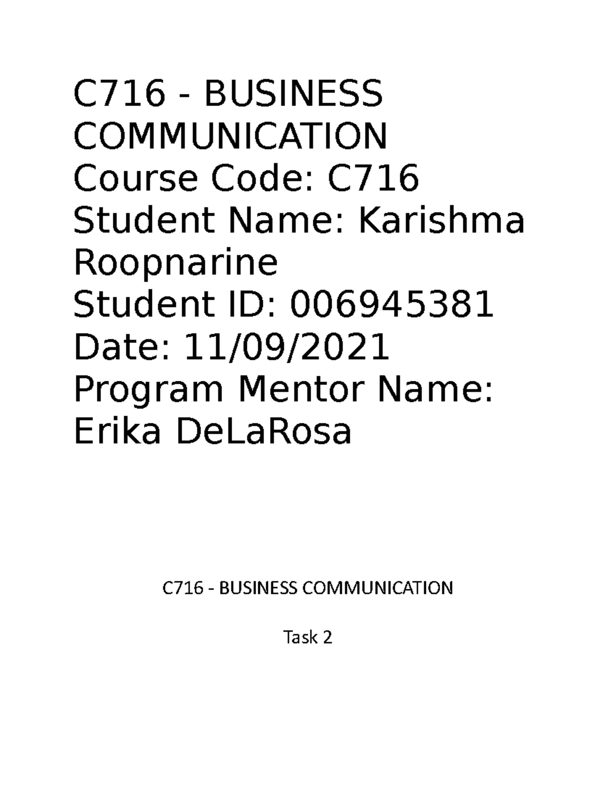 C716 Coverletter - Task 2 C716 No Revision - C716 - BUSINESS ...