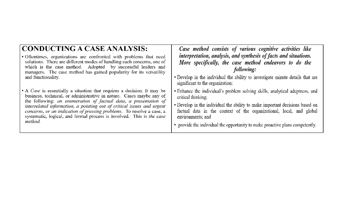 CASE Analysis FOR SBA - Study this - Decision Matrix Variables ...