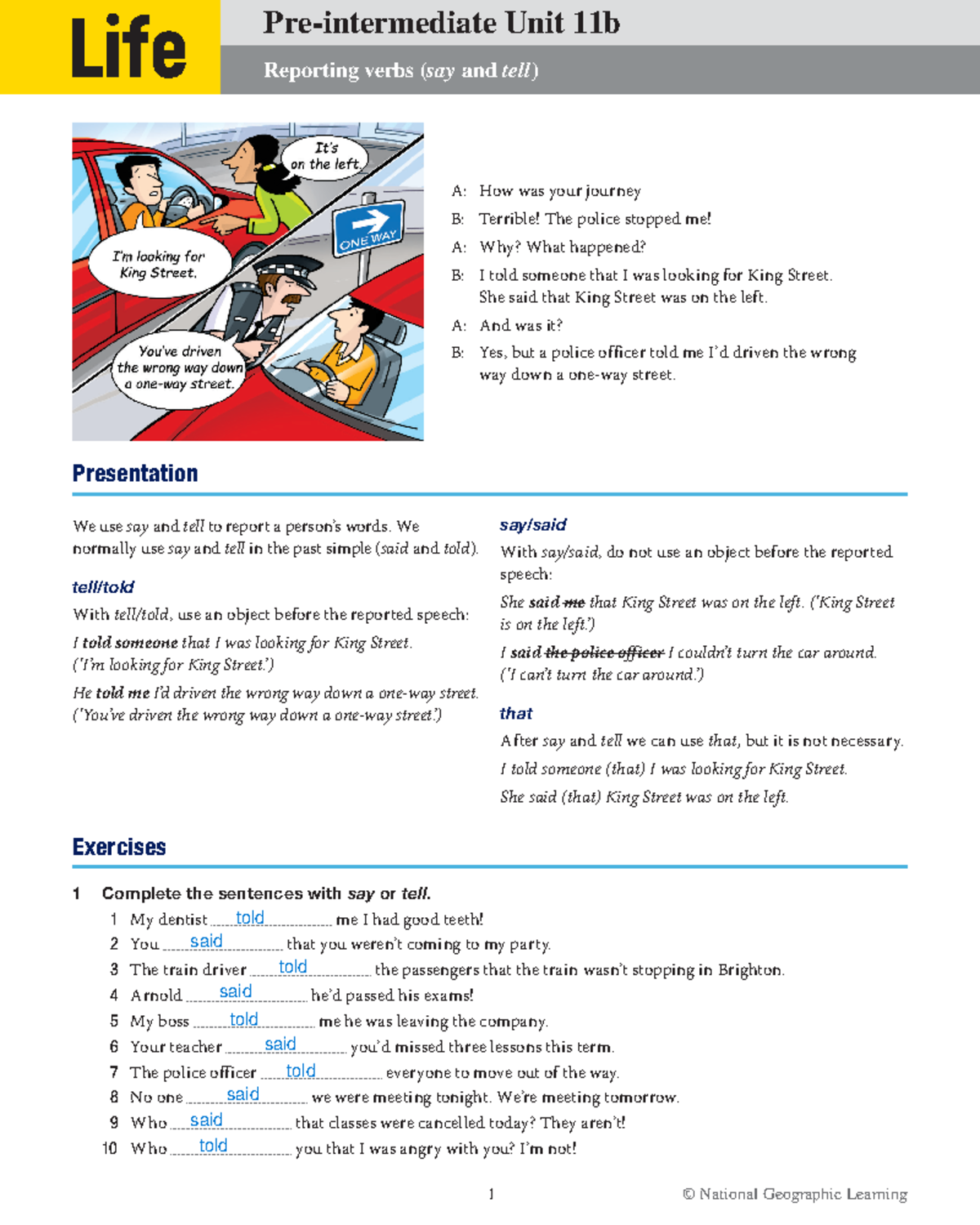 PreIntermediate GW 11b1 Reporting verbs (say and tell) 1
