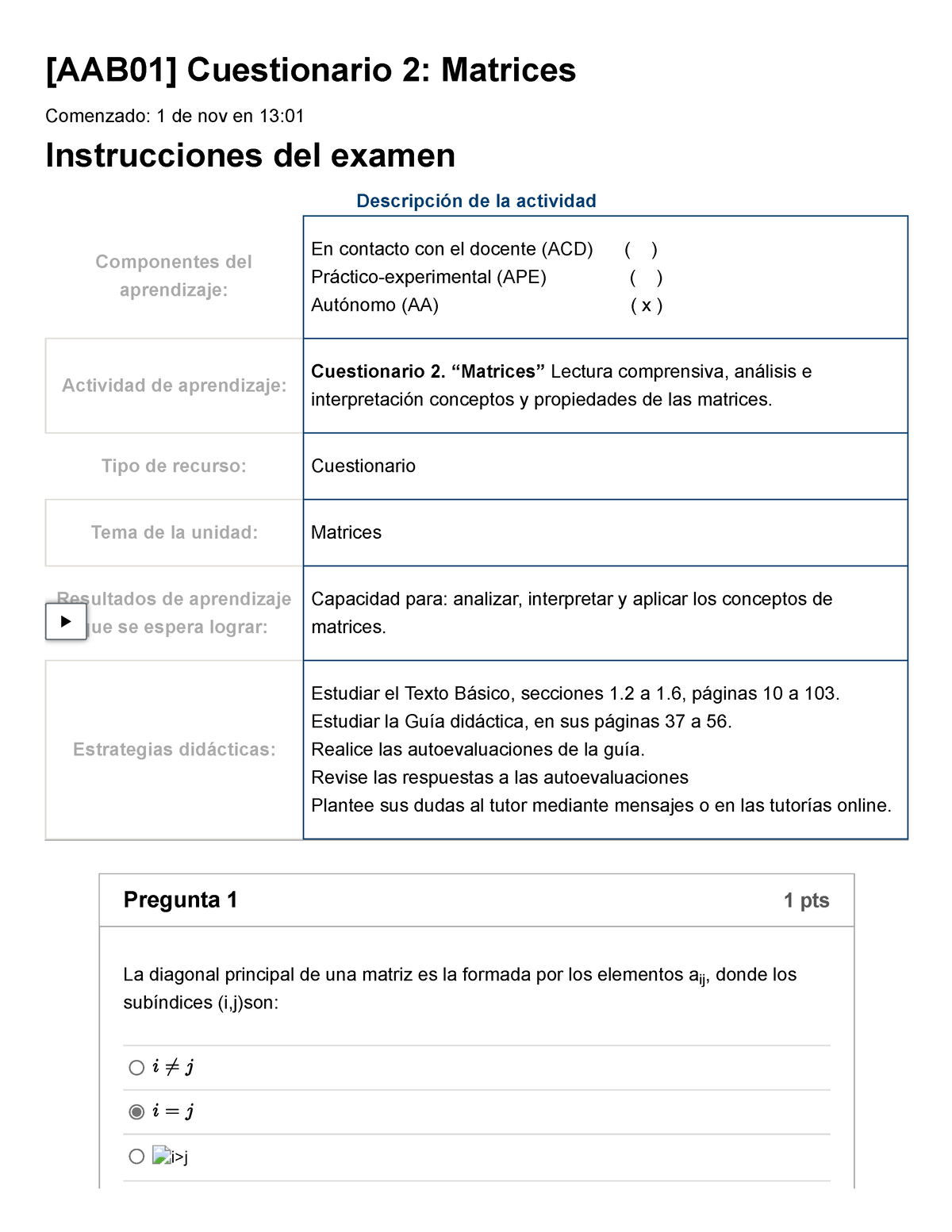 Examen [AAB01] Cuestionario 2 Matrices - [AAB01] Cuestionario 2 ...