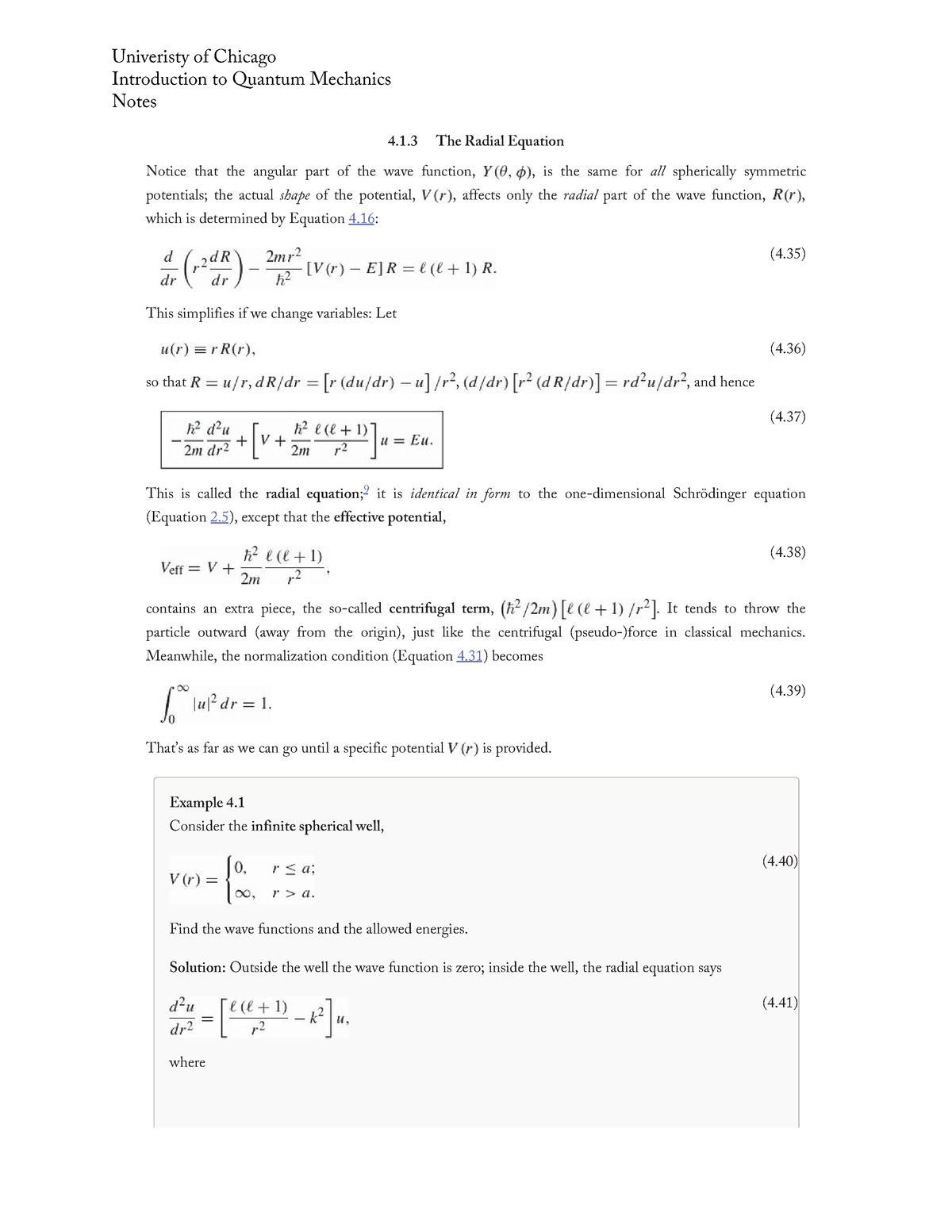 The Radial Equation - Textbook: Intro to Quantum Mechanics, 3rd ...