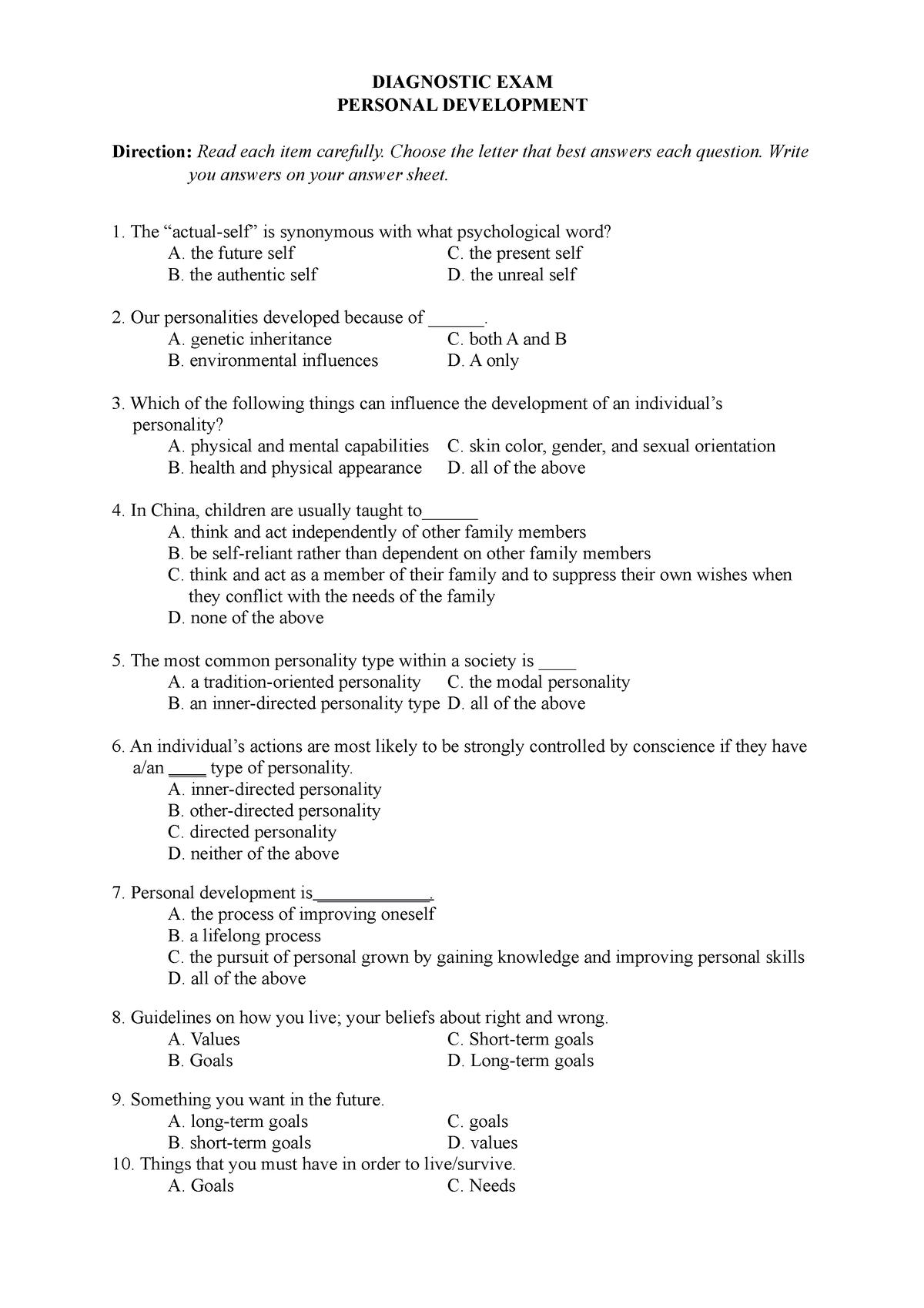 personal-development-11-diagnostic-exam-personal-development