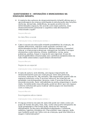 27. Questionário I – Psicopedagogia - QUESTIONÁRIO I – PSICOPEDAGOGIA ...