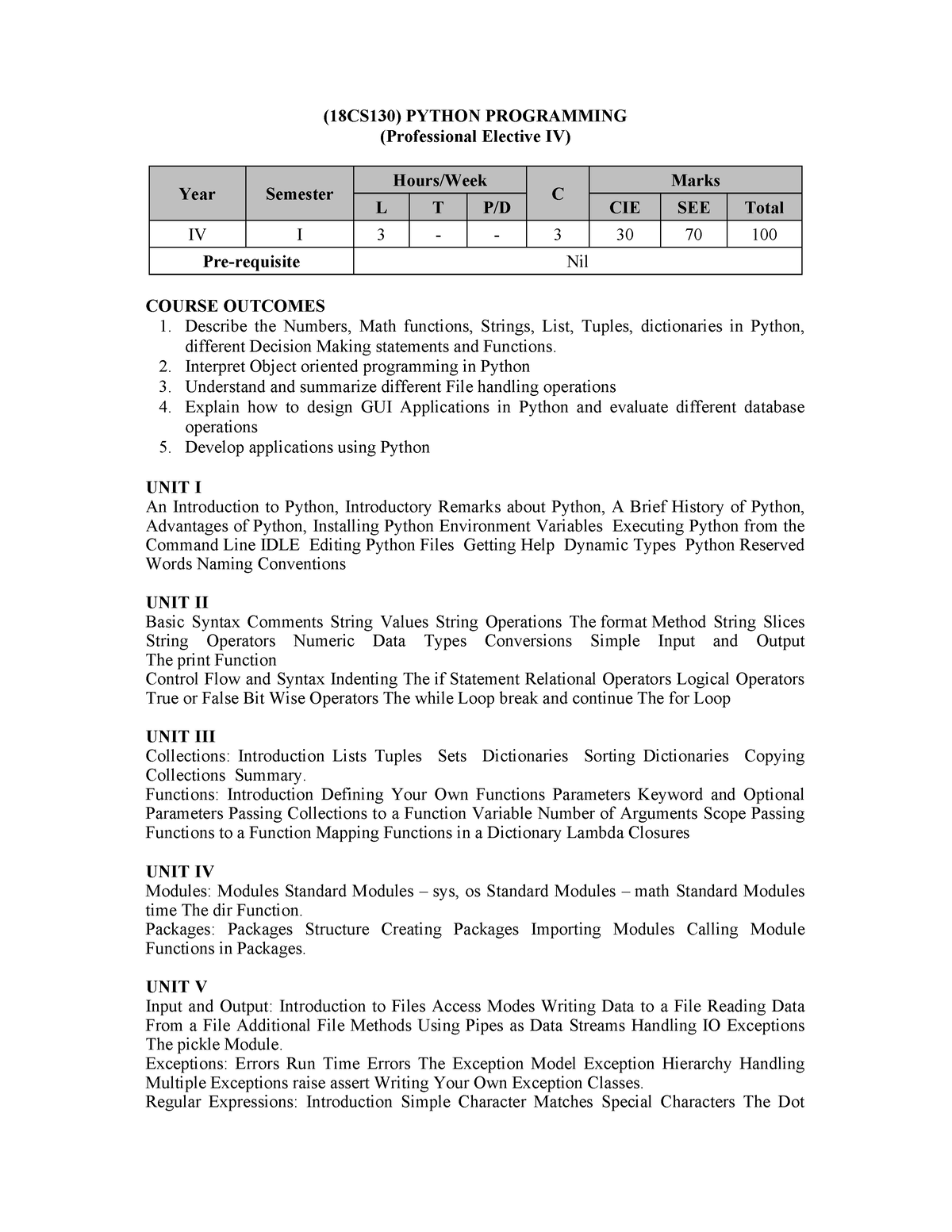 Python Syllabus - (18CS130) PYTHON PROGRAMMING (Professional Elective ...