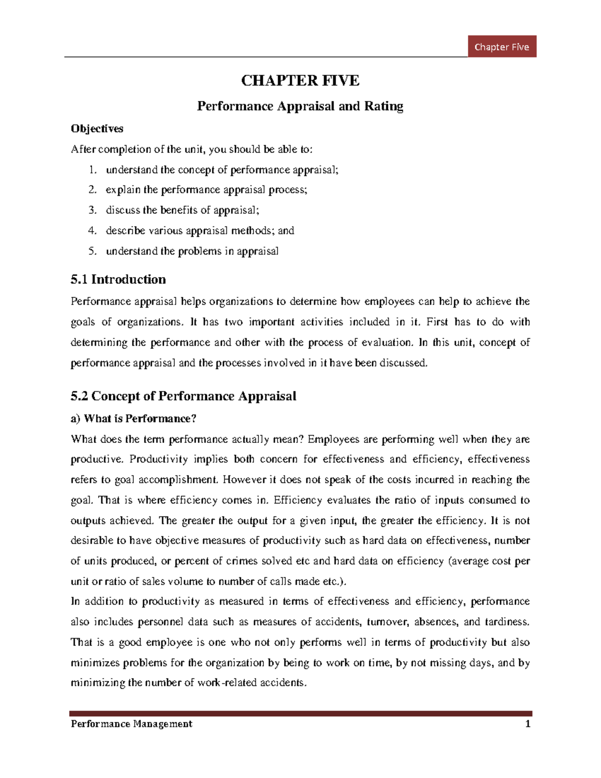 Performance Management and Rating Chpter Five - CHAPTER FIVE ...