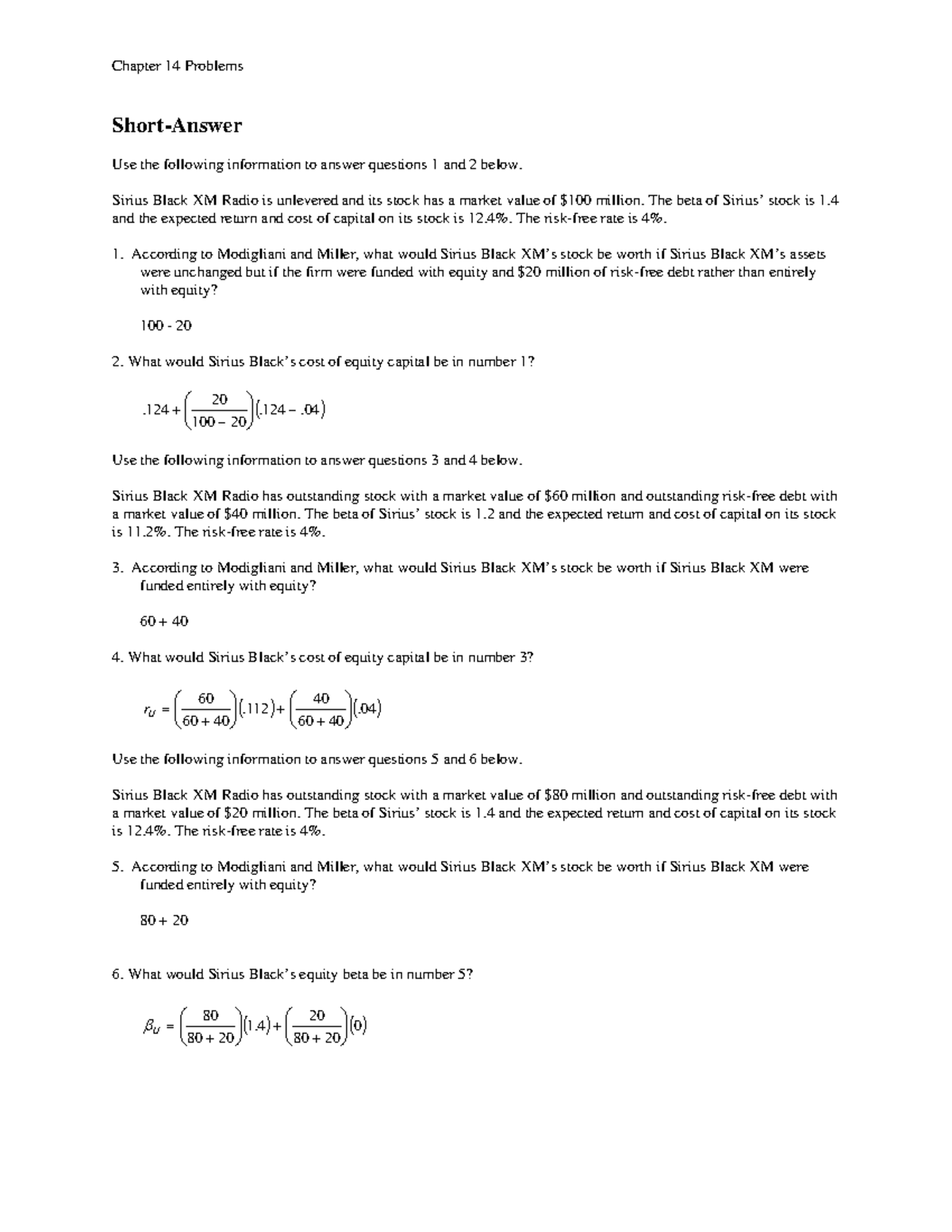 Ch14Key ch 14 problems - Short-Answer Use the following information to ...