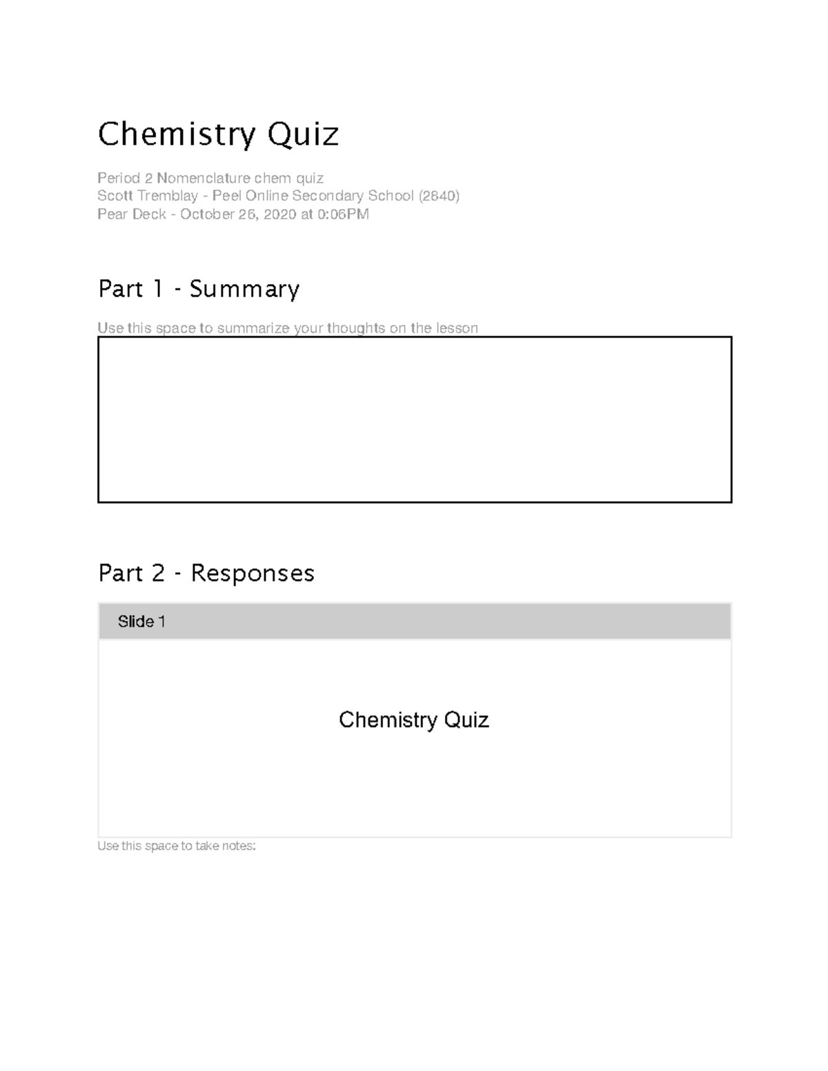 Chemistry Quiz - Period 2 Nomenclature Chem Quiz - RA - 10WS 685178 ...