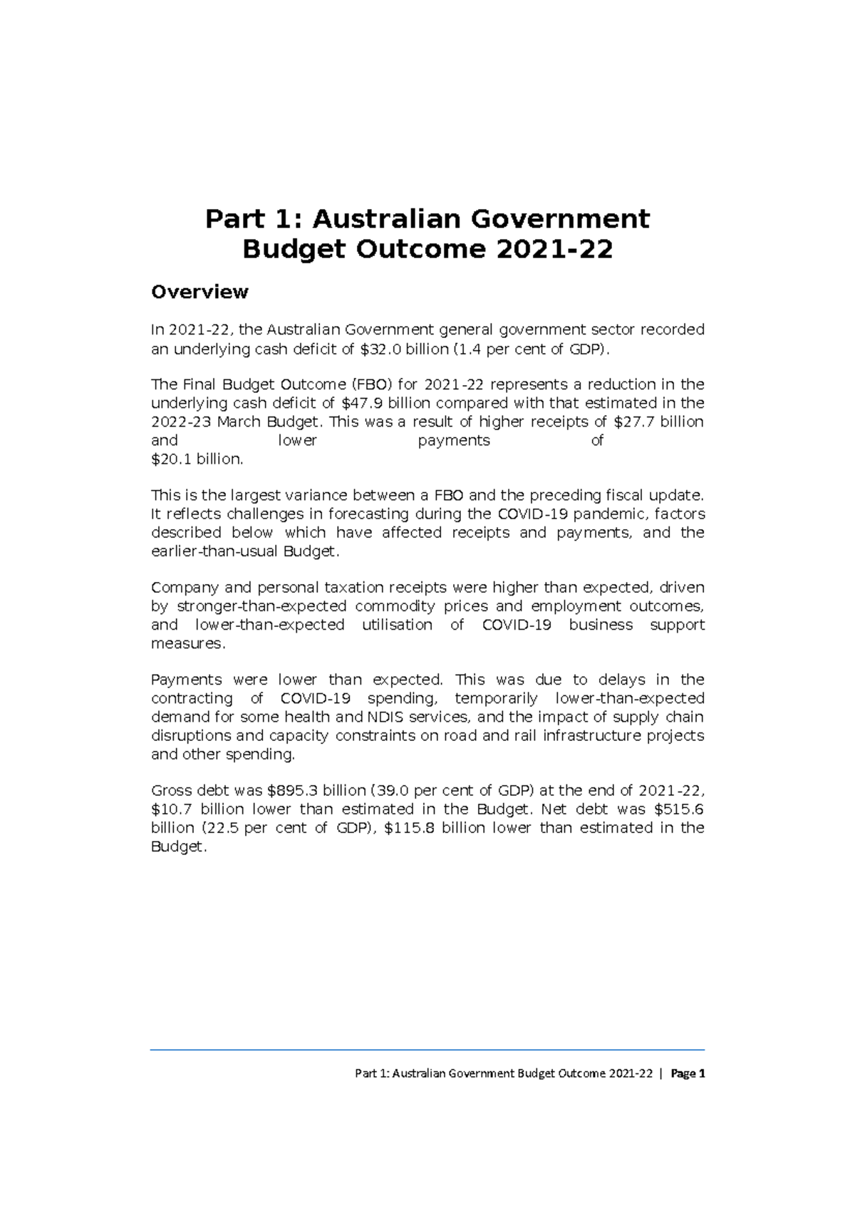 01 Part 1 - Vwvwvwrqgqwrg - Part 1: Australian Government Budget ...