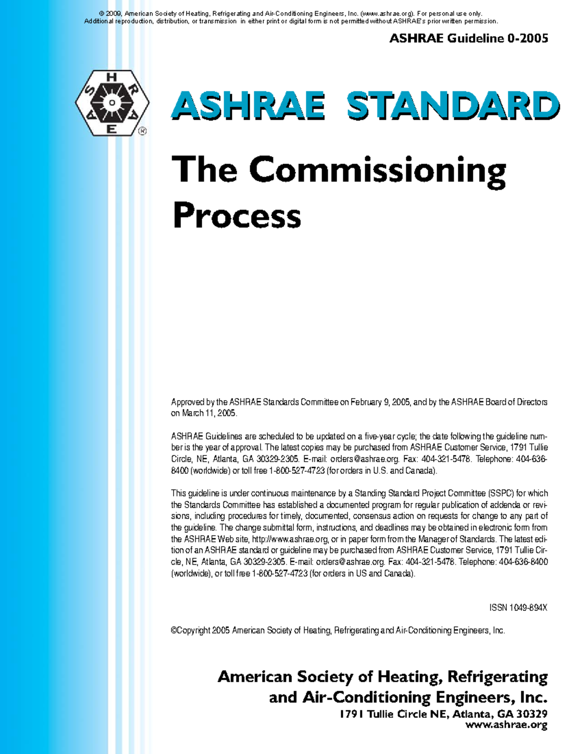 Ashrae Guideline 02005 —The Commissioning Process ASHRAE