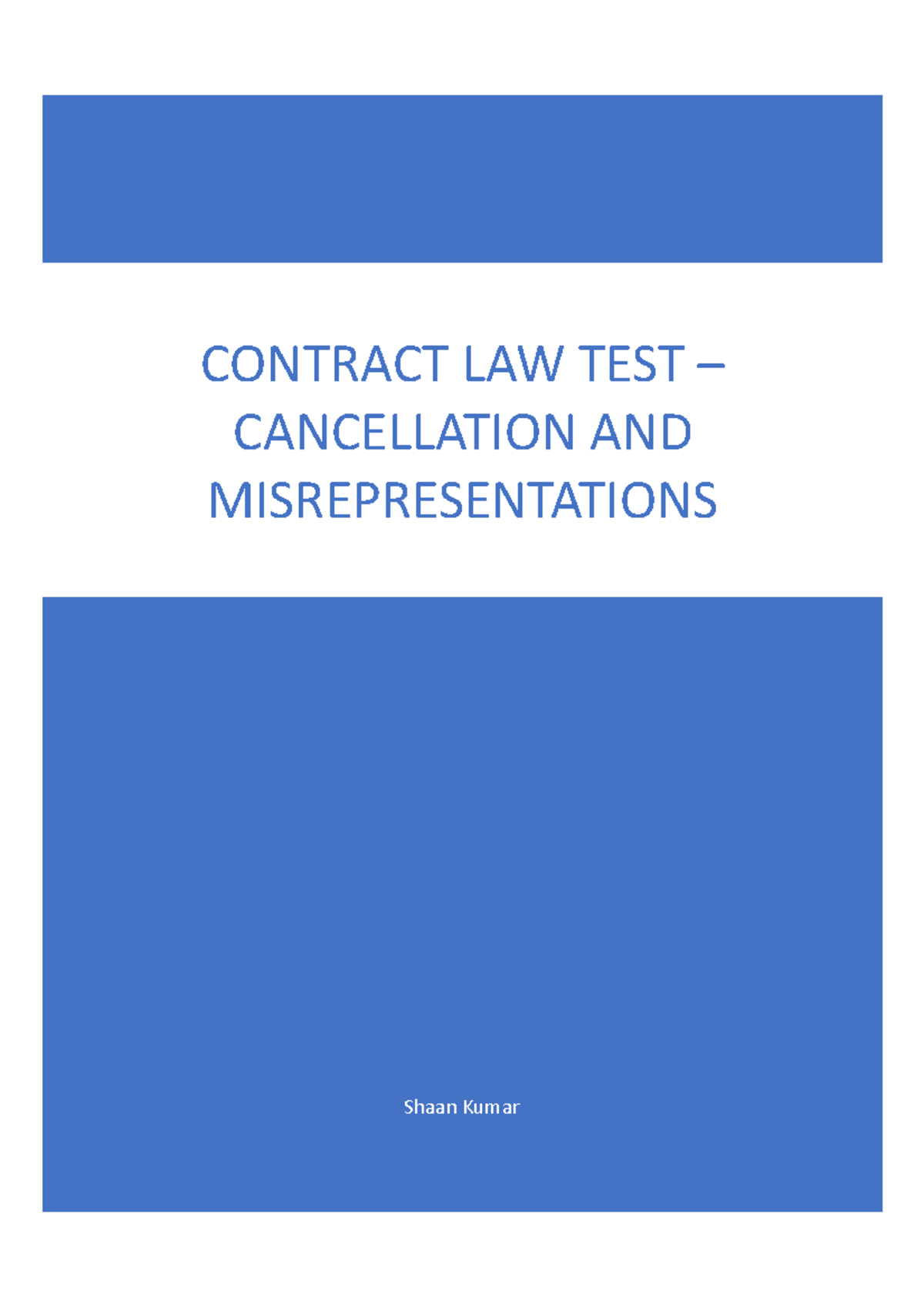 Misrepresentation - All Notes - Shaan Kumar CONTRACT LAW TEST ...