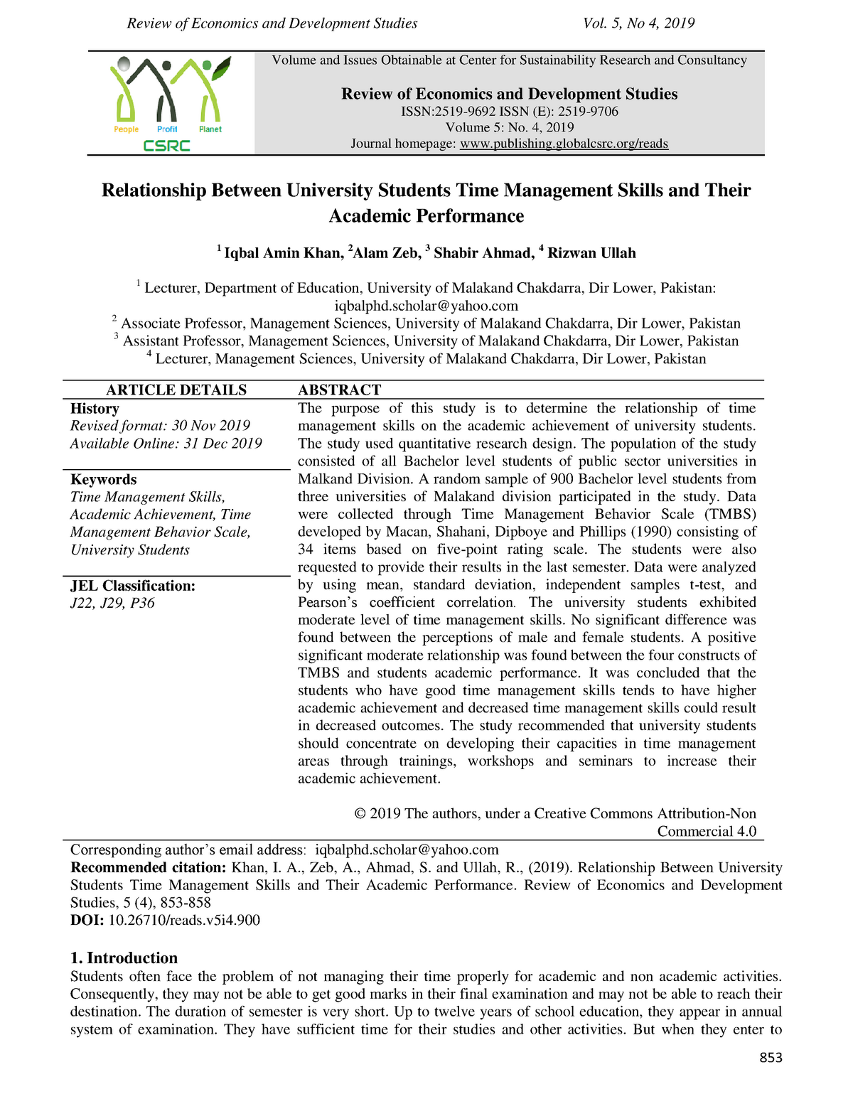 time management and academic performance thesis pdf