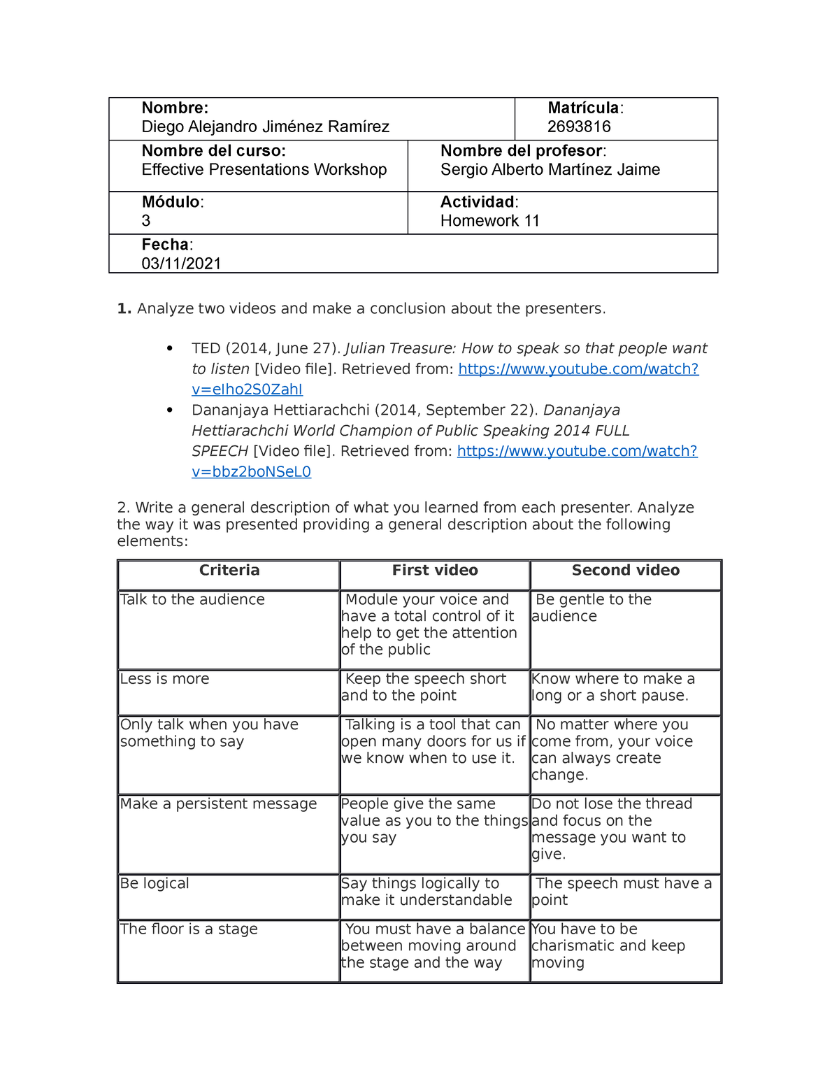 homework 11 effective presentations workshop