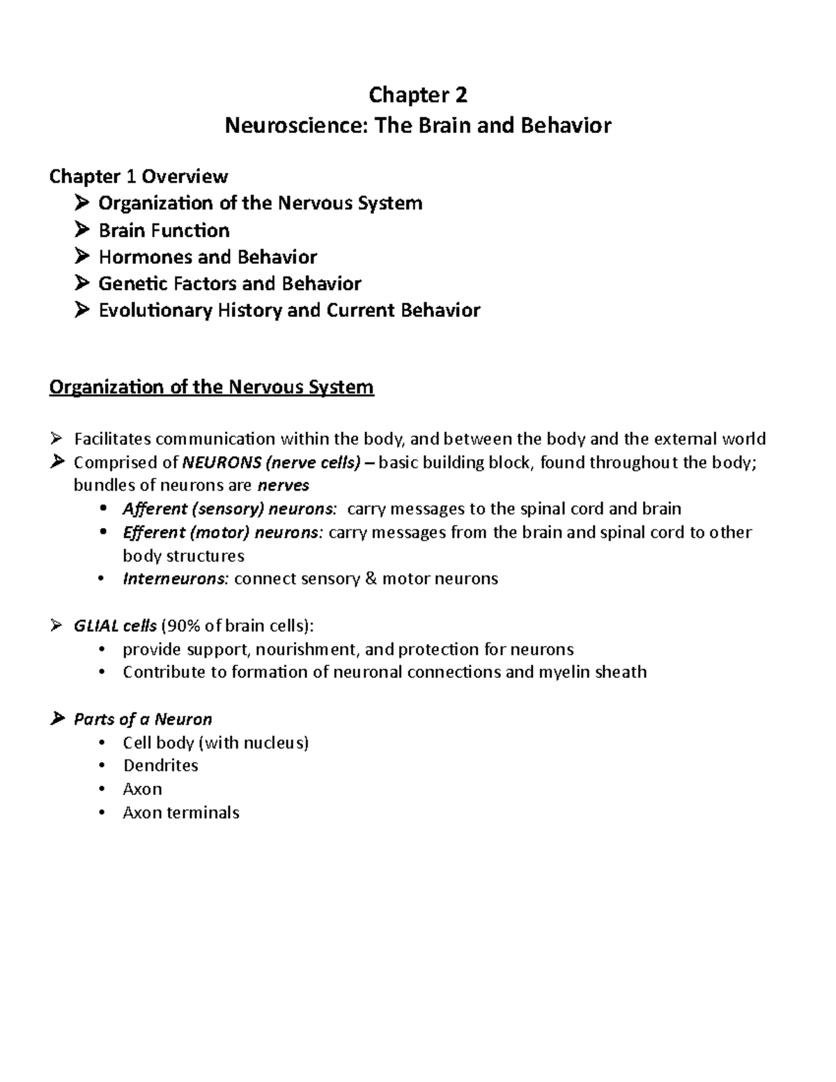 Chapter 2 Outline Notes - Chapter 2 Neuroscience: The Brain And ...