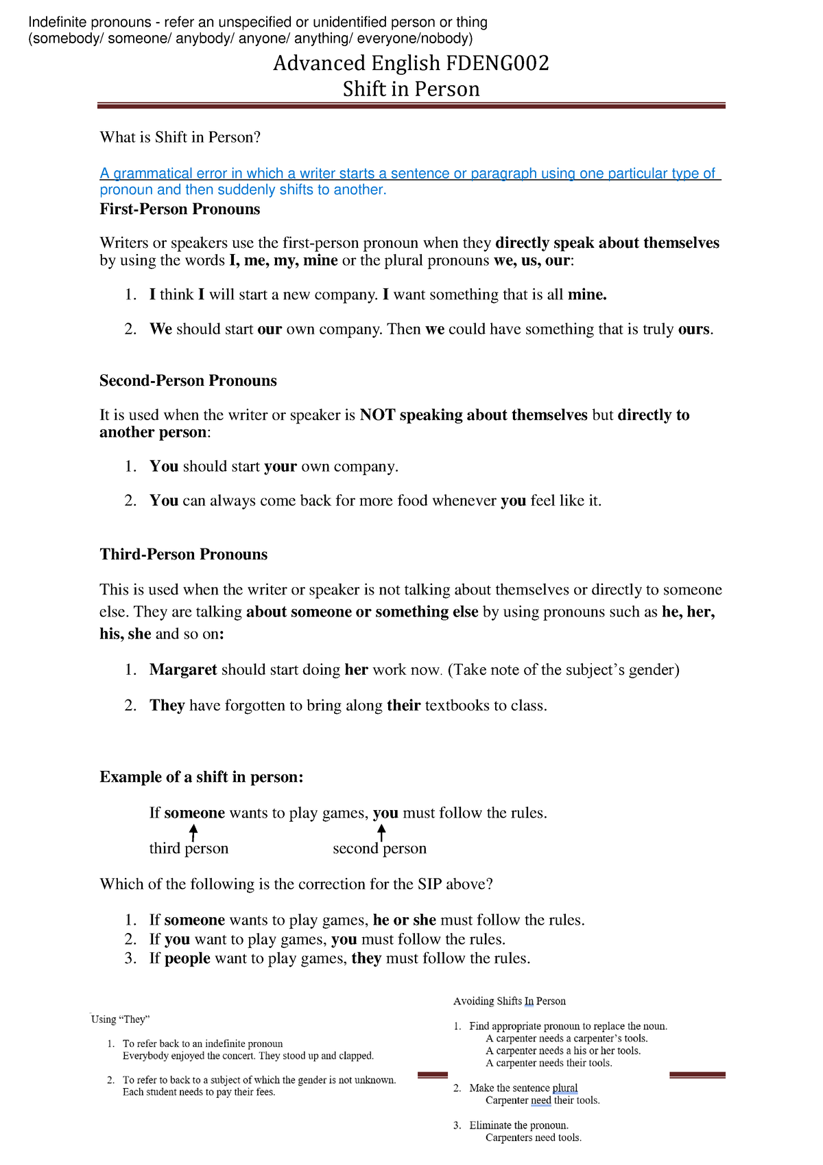 Shift In Person - Advanced English Fdeng Shift In Person What Is Shift 