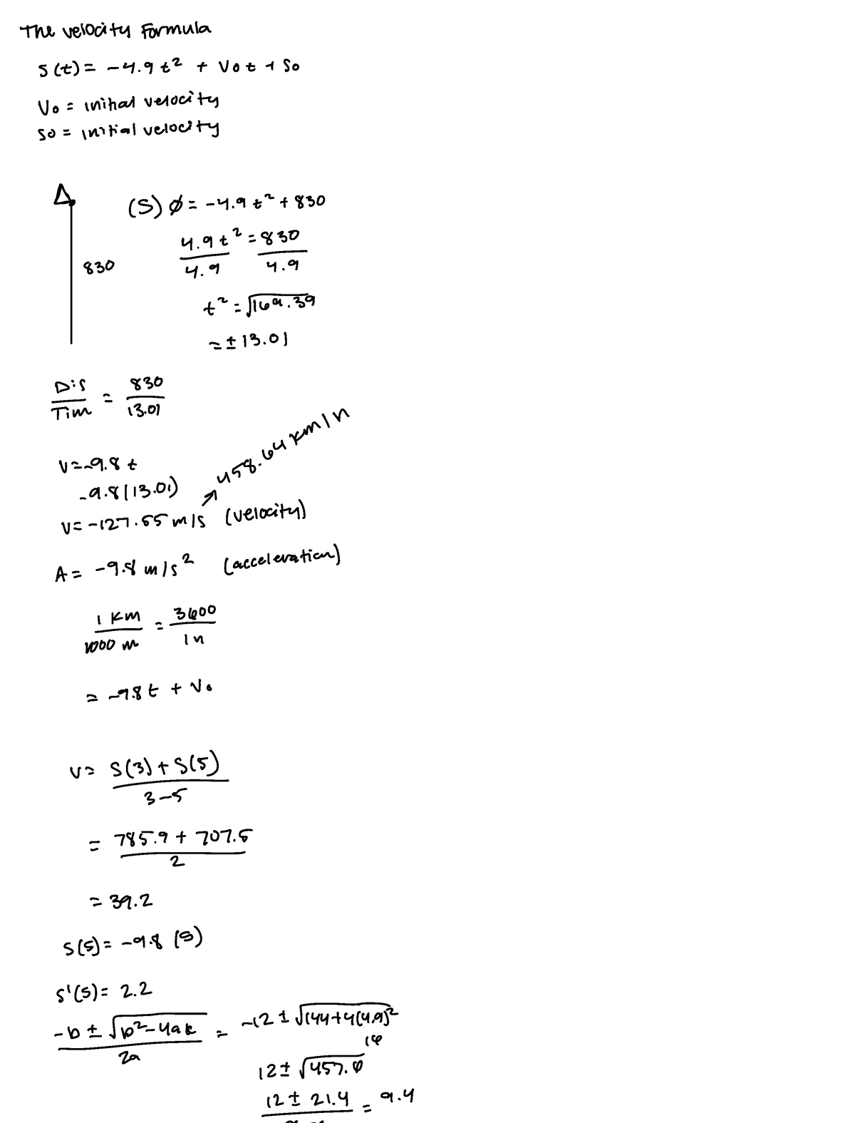 The Velocity Formula - ThevelocityFormula s t 4 22 t Vo t t so Vo ...