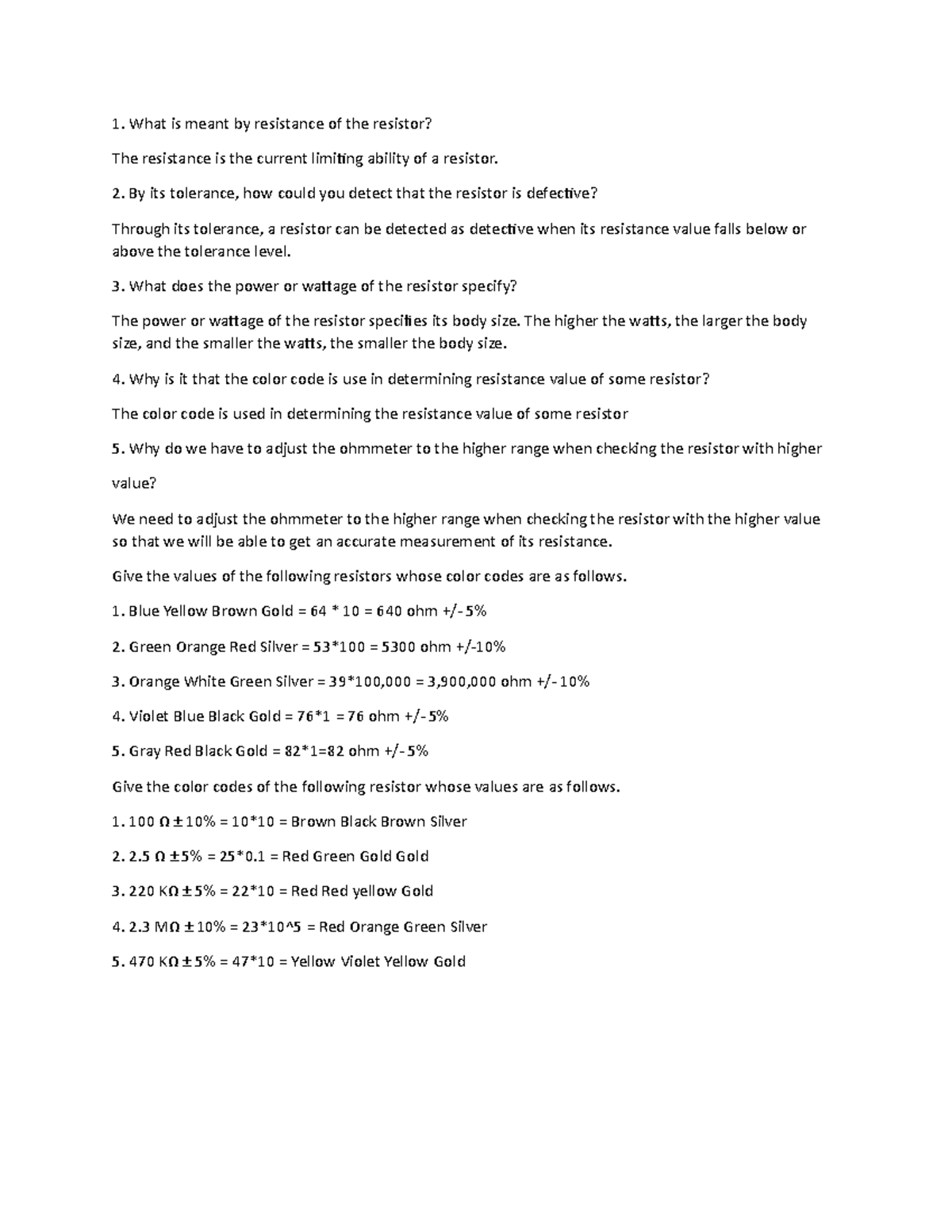 Resistor value Activity - What is meant by resistance of the resistor ...