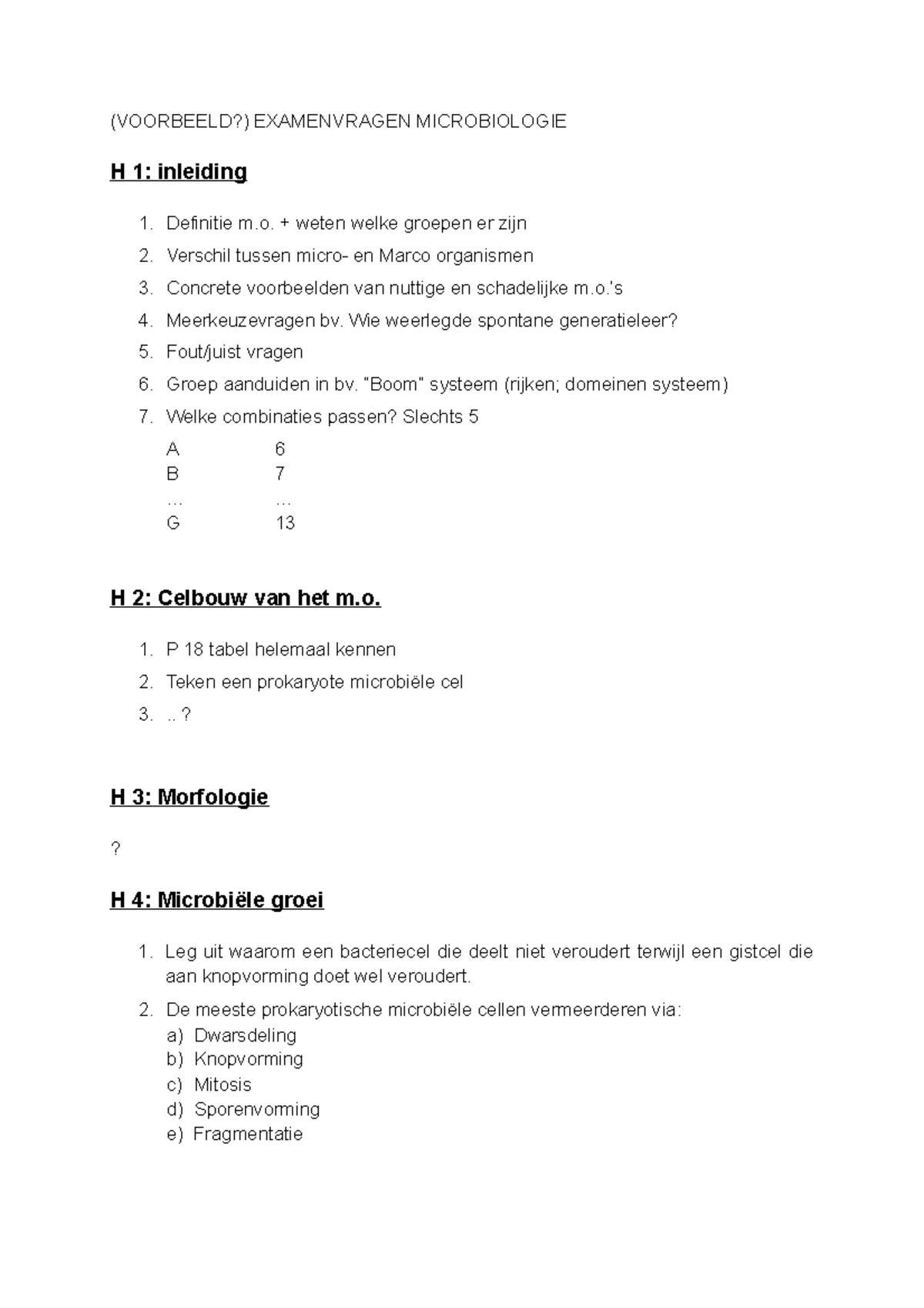 Voorbeeldvragen Microbiologie 2 - (VOORBEELD?) EXAMENVRAGEN ...