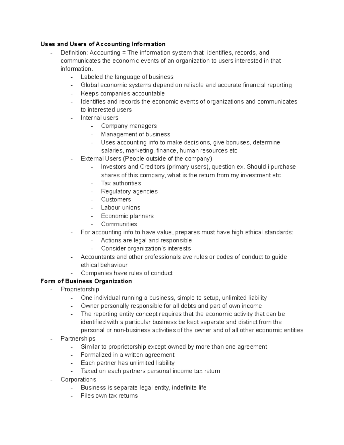 Chapter 1 Notes - Uses and Users of Accounting Information - Definition ...