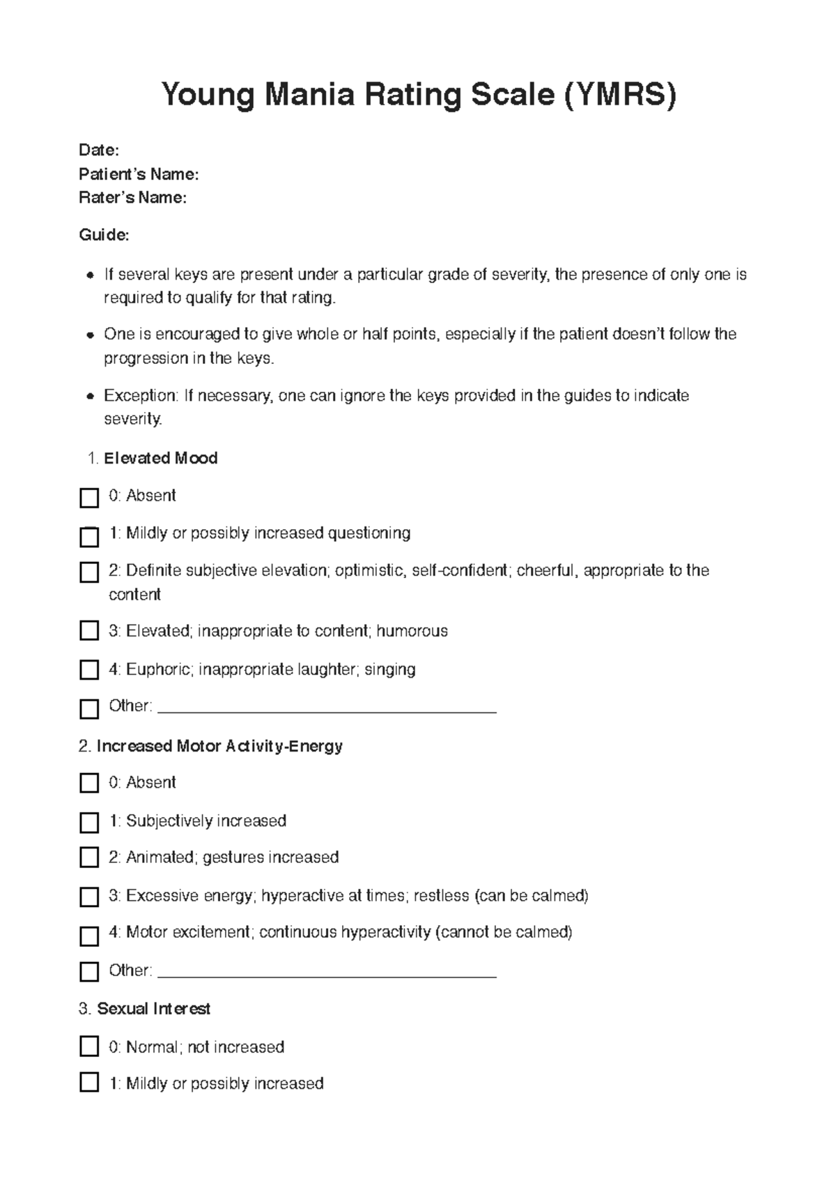 Young mania rating scale - Young Mania Rating Scale (YMRS) Date ...