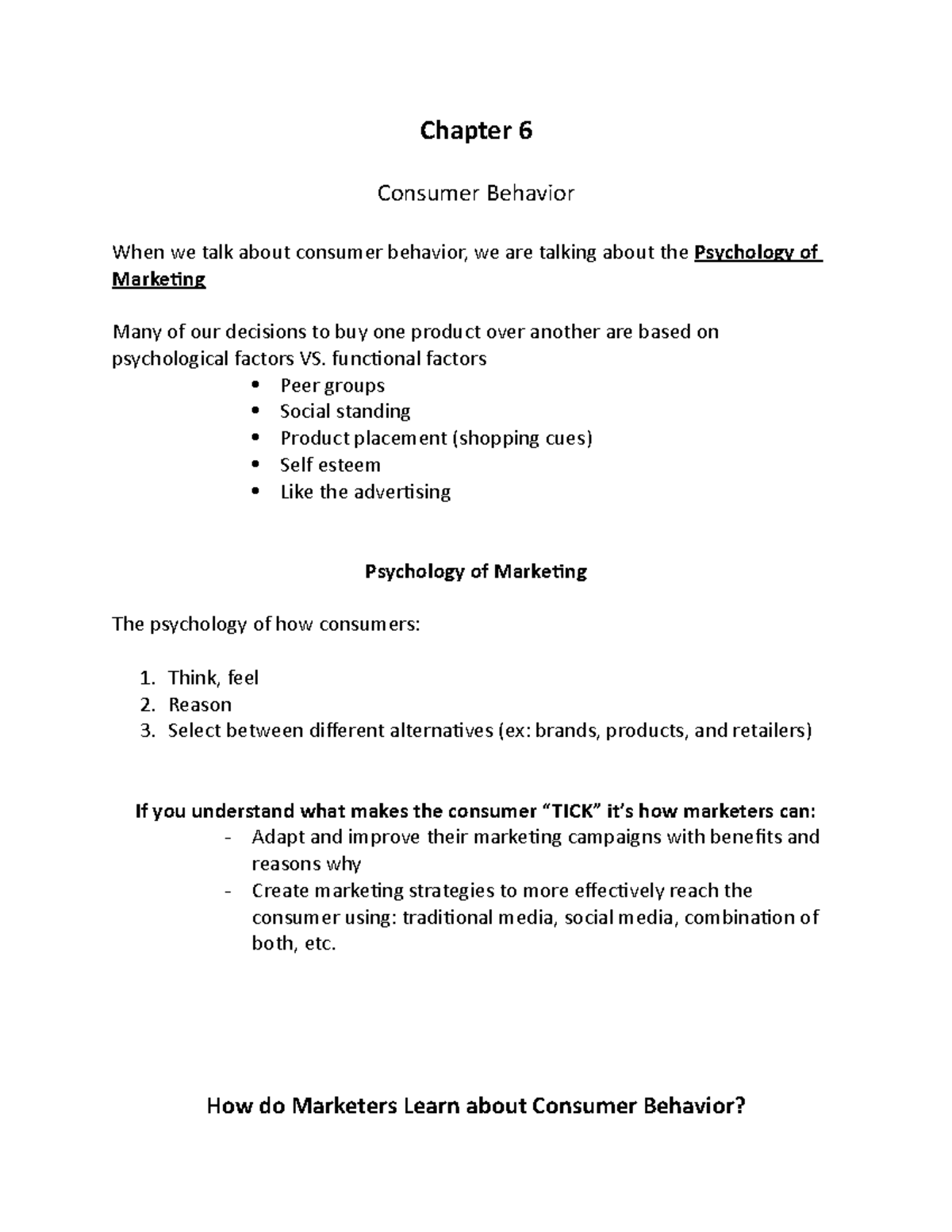 Chapter 6 - Lecture Notes 12-13 - Chapter 6 Consumer Behavior When We ...