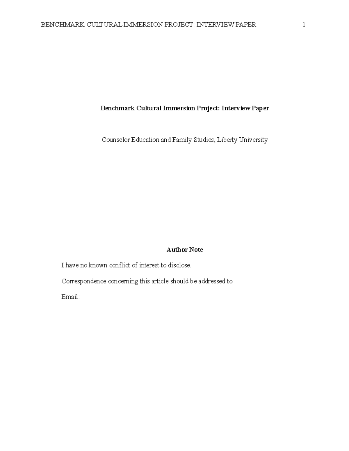 Benchmark Cultural Immersion Project Interview Paper - Correspondence ...