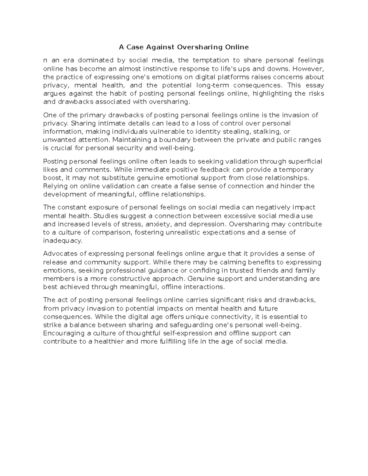 A Case Against Oversharing - However, the practice of expressing one's ...