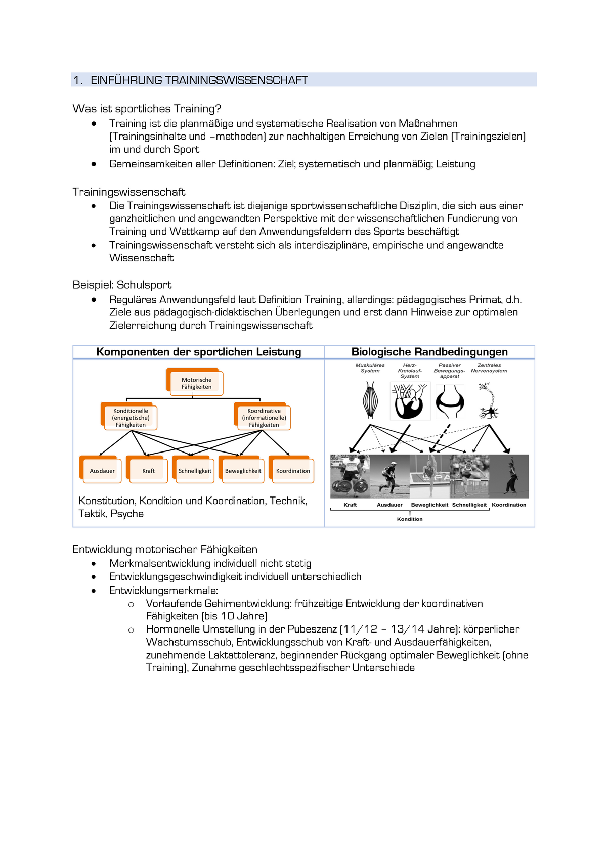 Klausurzusammenfassung Trainings- Und Bewegungswissenschaft - 1 ...