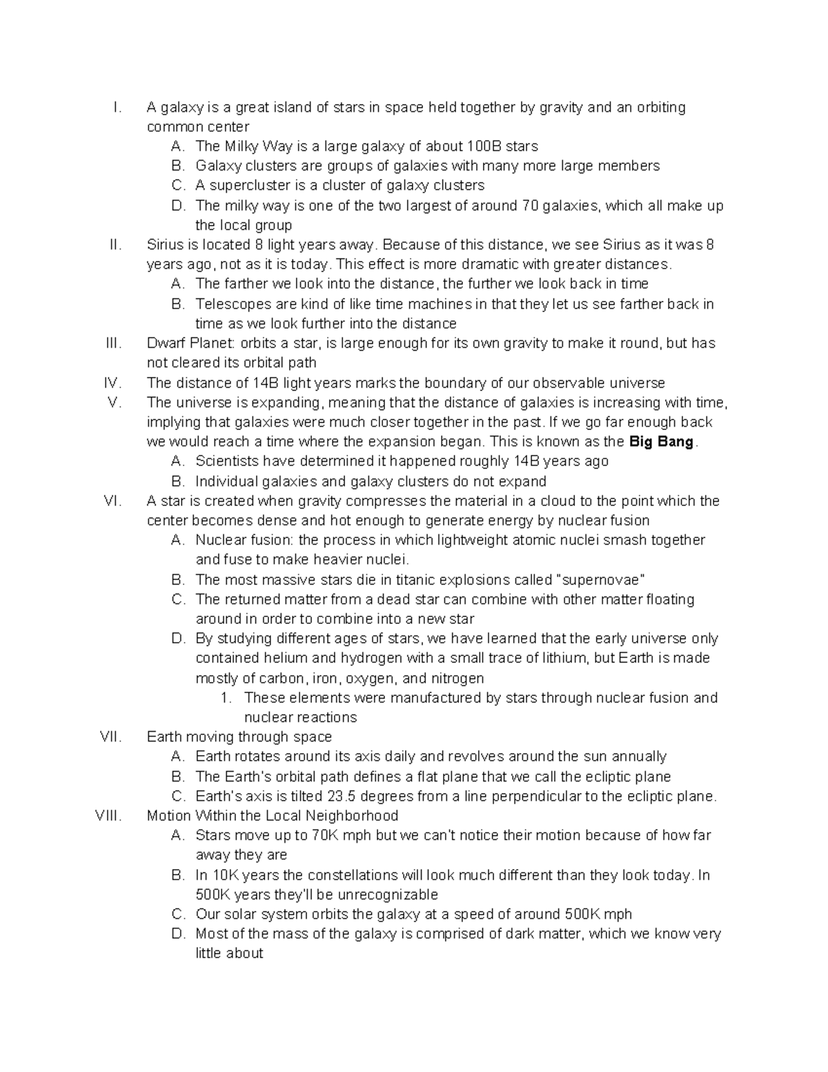 Chapter 1 Textbook Notes - I. A galaxy is a great island of stars in ...