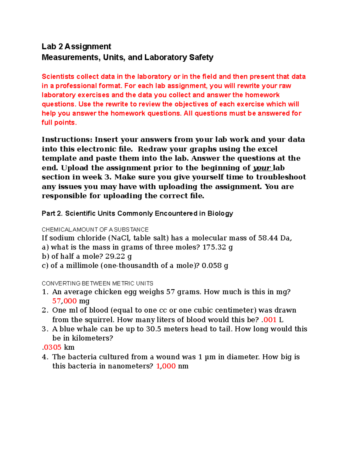 Lab 2 Assignment Spring 22 - Lab 2 Assignment Measurements, Units, And ...