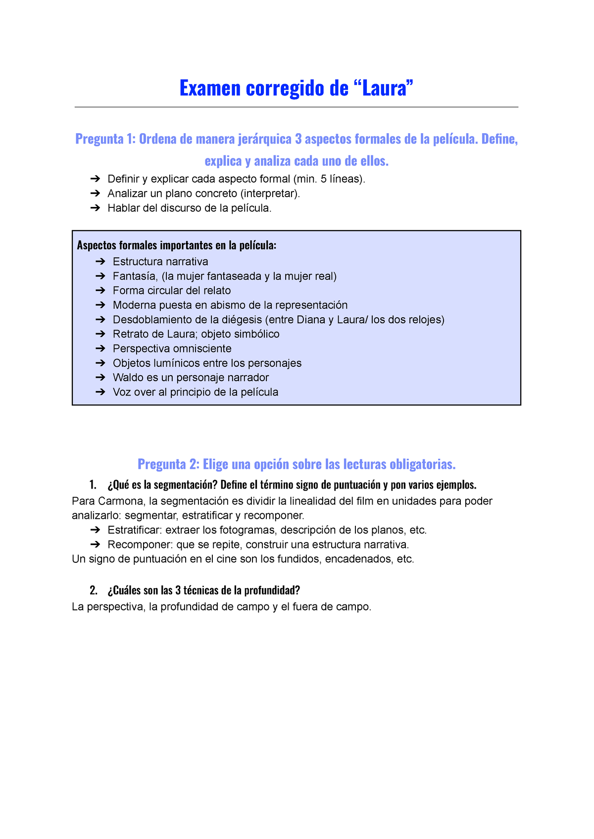 Examen Corregido De “Laura” - Examen Corregido De “Laura” Pregunta 1 ...