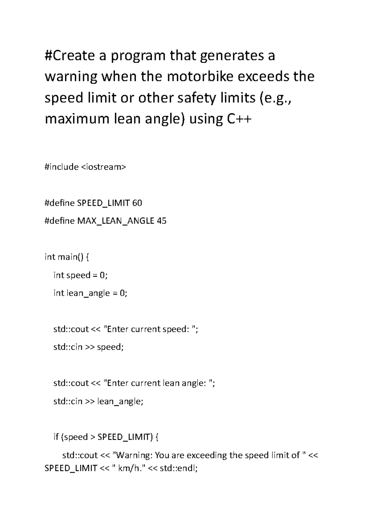 Other safety limitsC++ Create a program that generates a warning