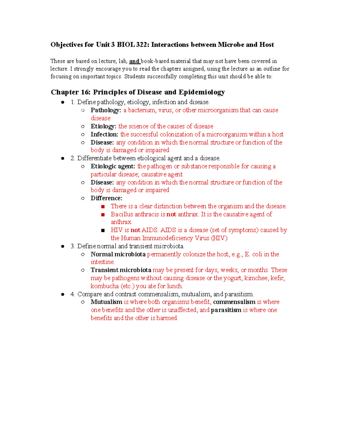 BIOL323 Unit Three Study Guide - Objectives For Unit 3 BIOL 322 ...