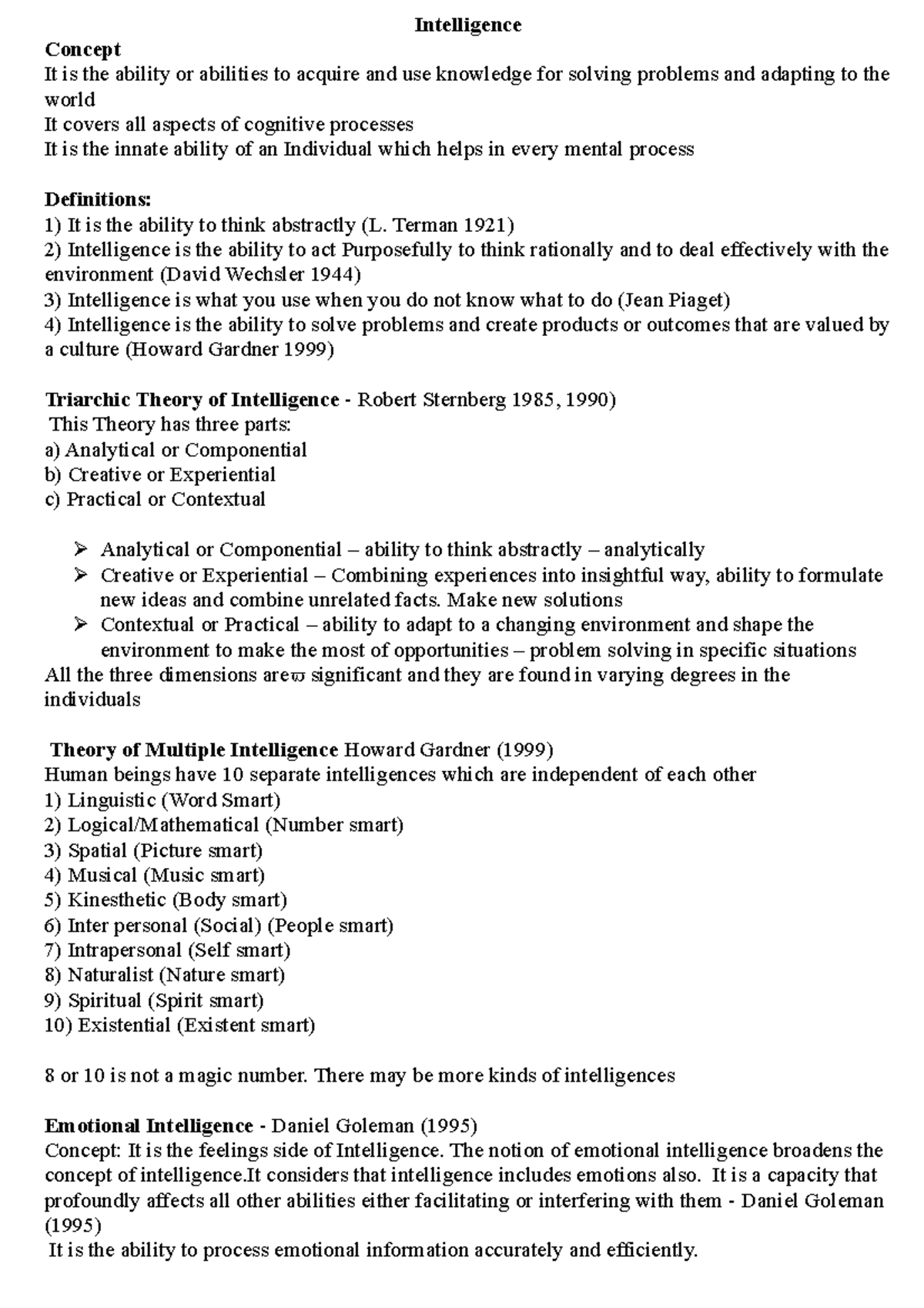 Intelligence theories - Intelligence Concept It is the ability or ...