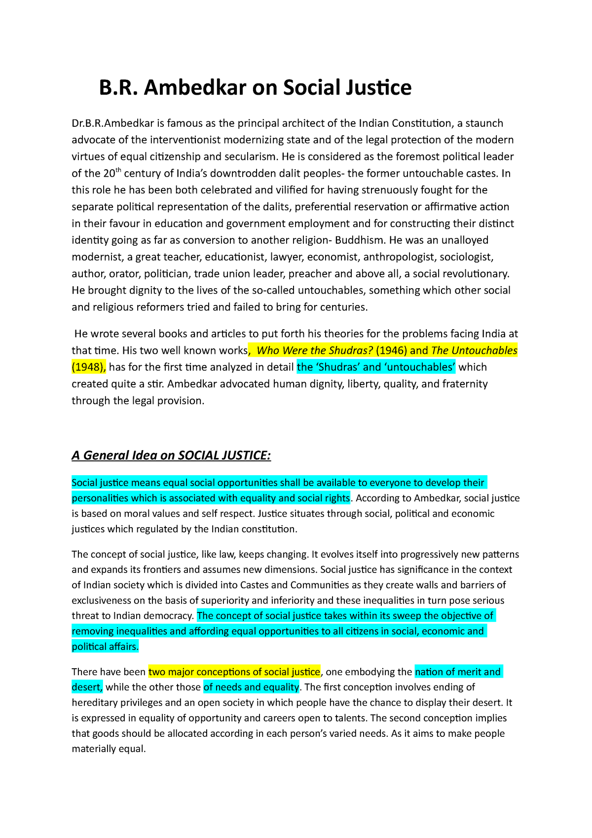 B R Ambedkar On Social Justice Docx - B. Ambedkar On Social Justice Dr ...