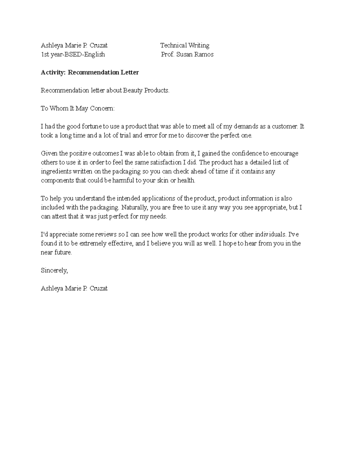 Recommendation Letter-Tech Wri - Ashleya Marie P. Cruzat Technical ...