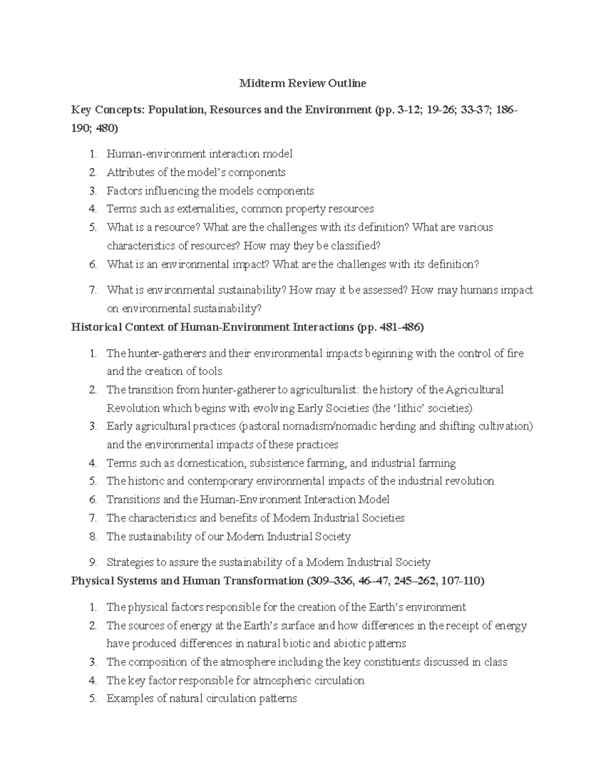 Mid term review outline - Midterm Review Outline Key Concepts ...