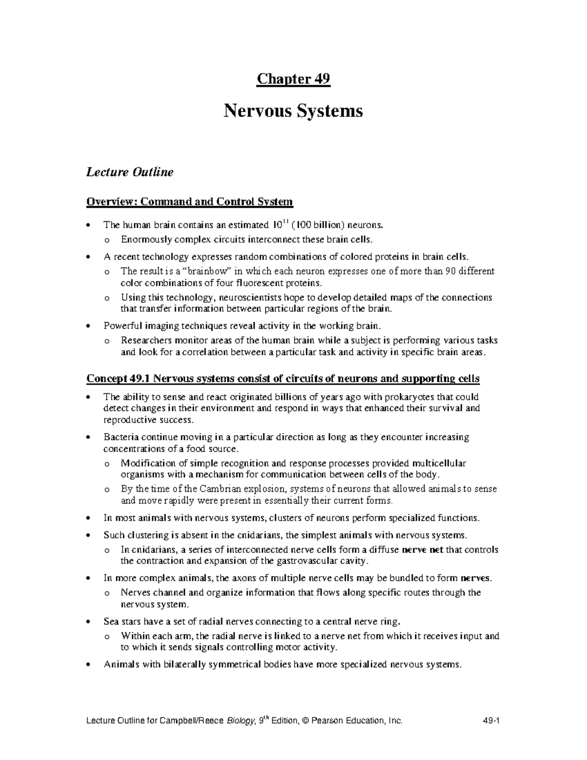 49 - neuron note - Chapter 49 Nervous Systems Lecture Outline Overview ...