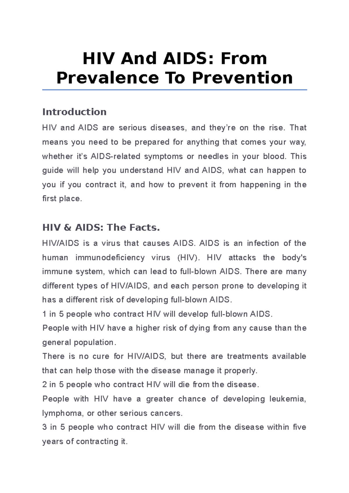 prevention of hiv essay