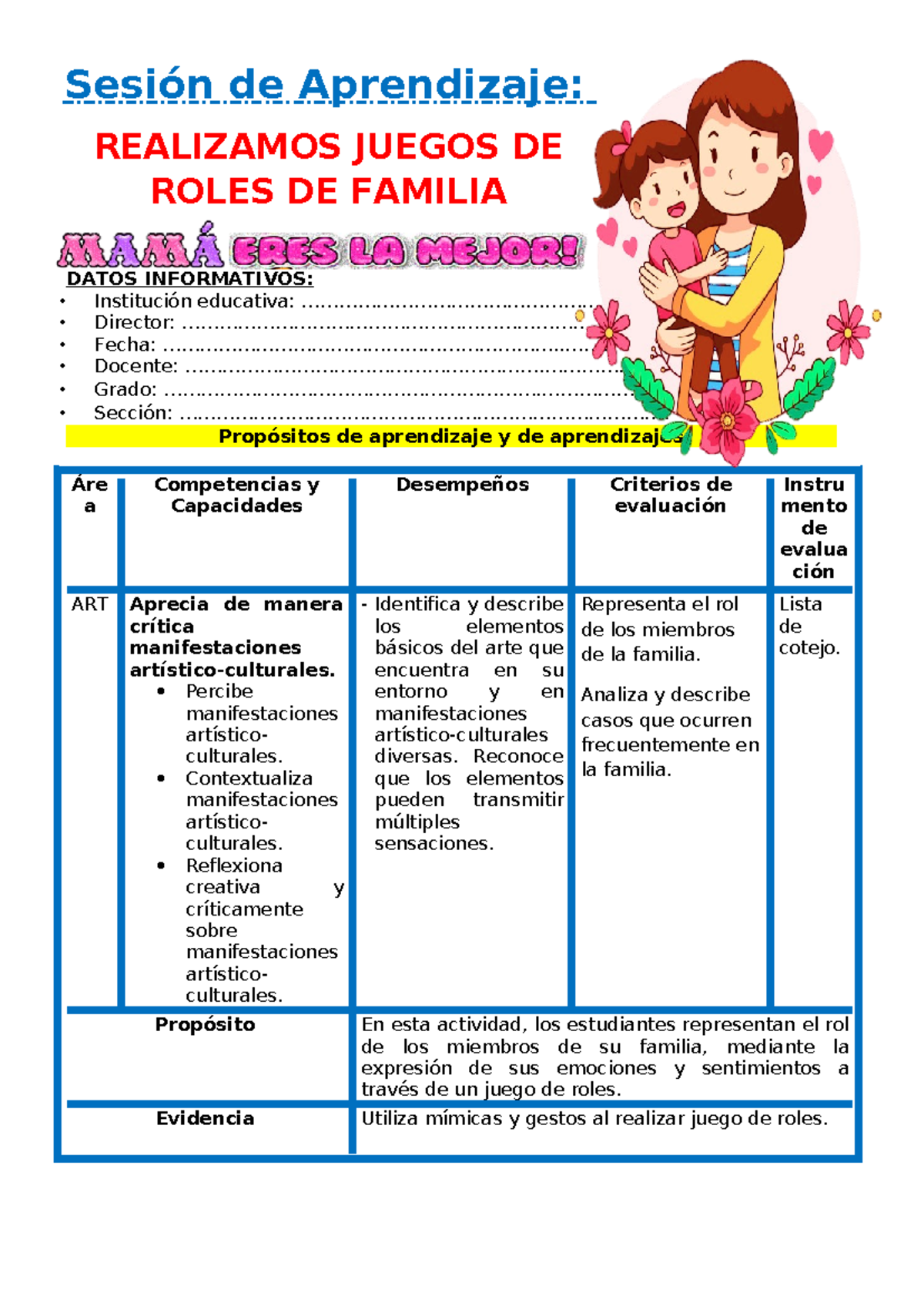3° Sesión DÍA 5 ART Realizamos Juegos DE Roles DE Familia - DATOS ...