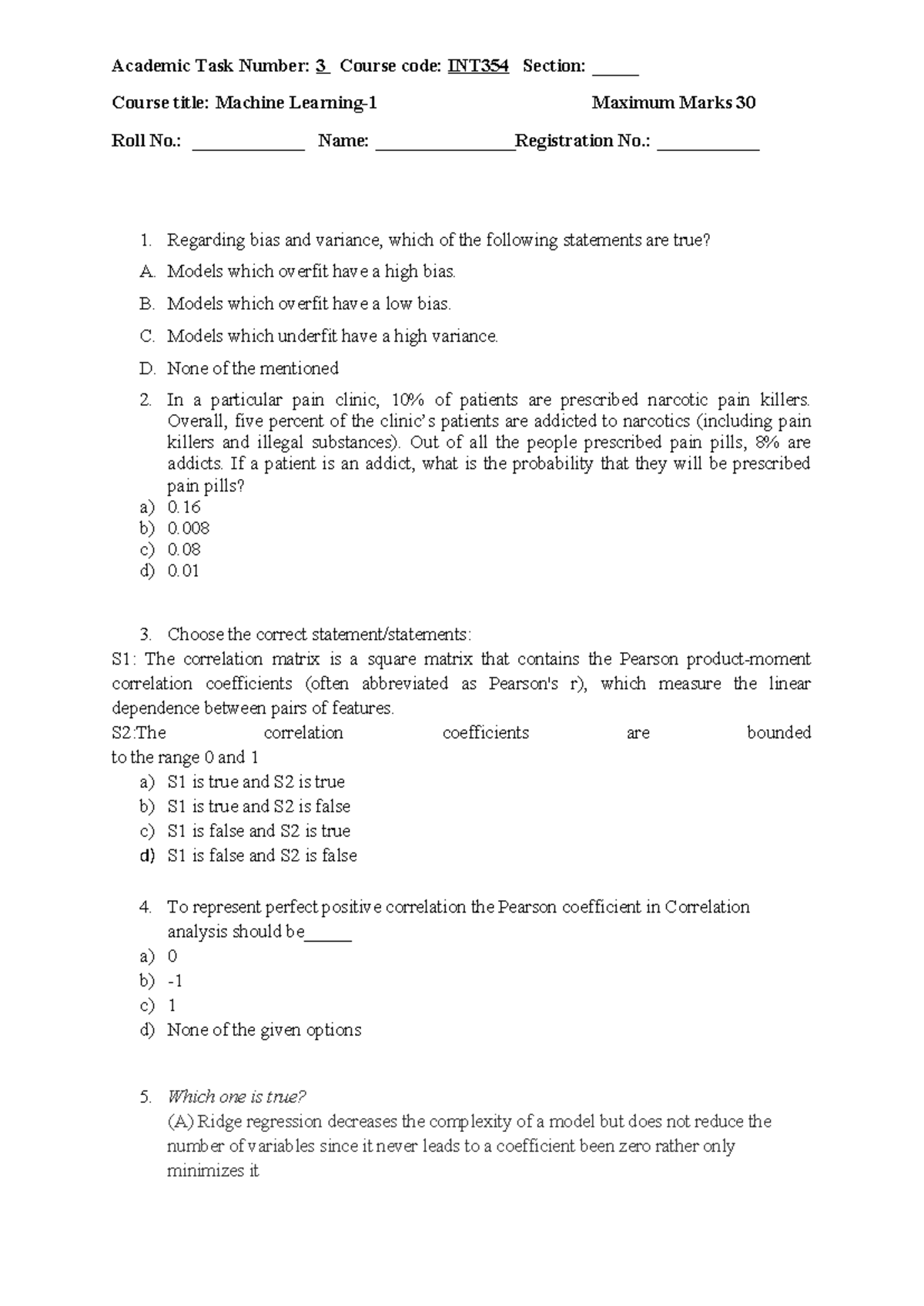 ML set 2 CA 3 question paper - Course title: Machine Learning-1 Maximum ...