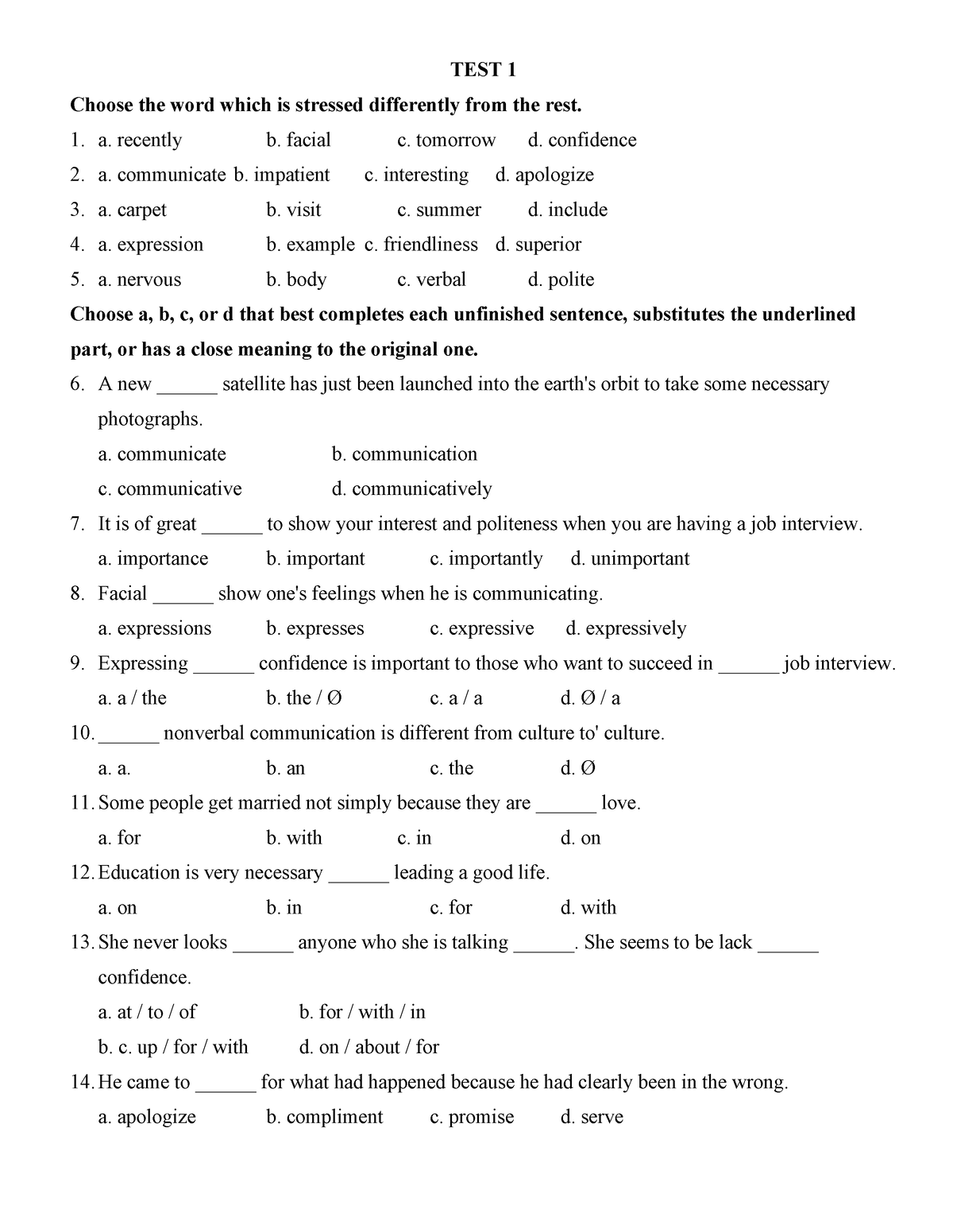 đề 1 - Teaching English - Edit - TEST 1 Choose The Word Which Is ...