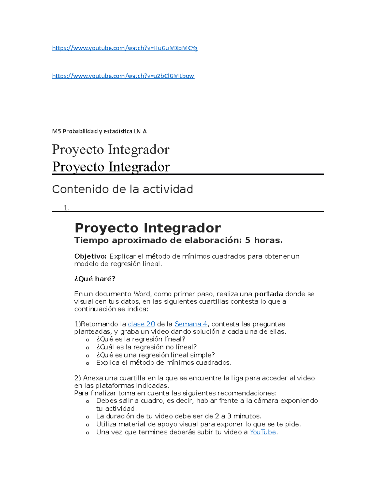 Proyecto Integrador Probabilidad Y Estadistica - Youtube/watch?v ...