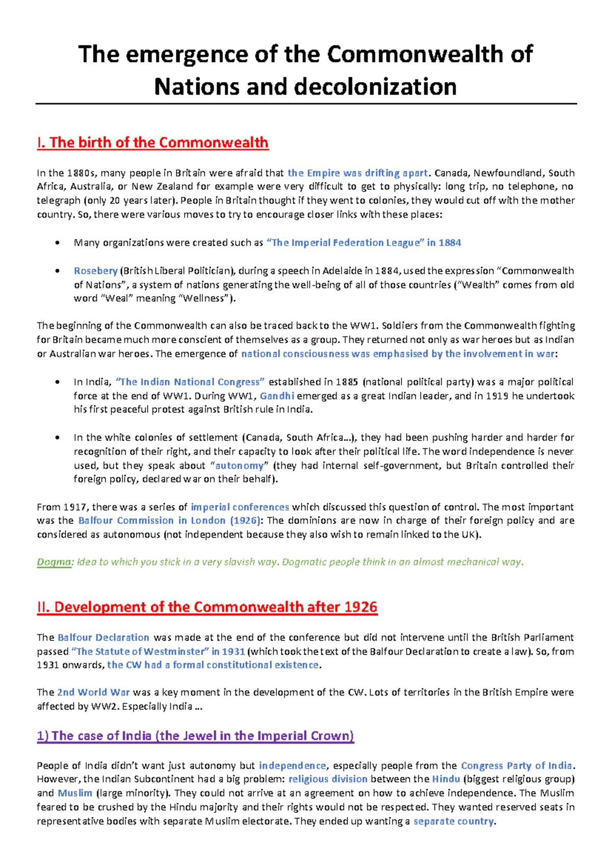 Cours 5 - Commonwealth and decolonization - The emergence of the ...