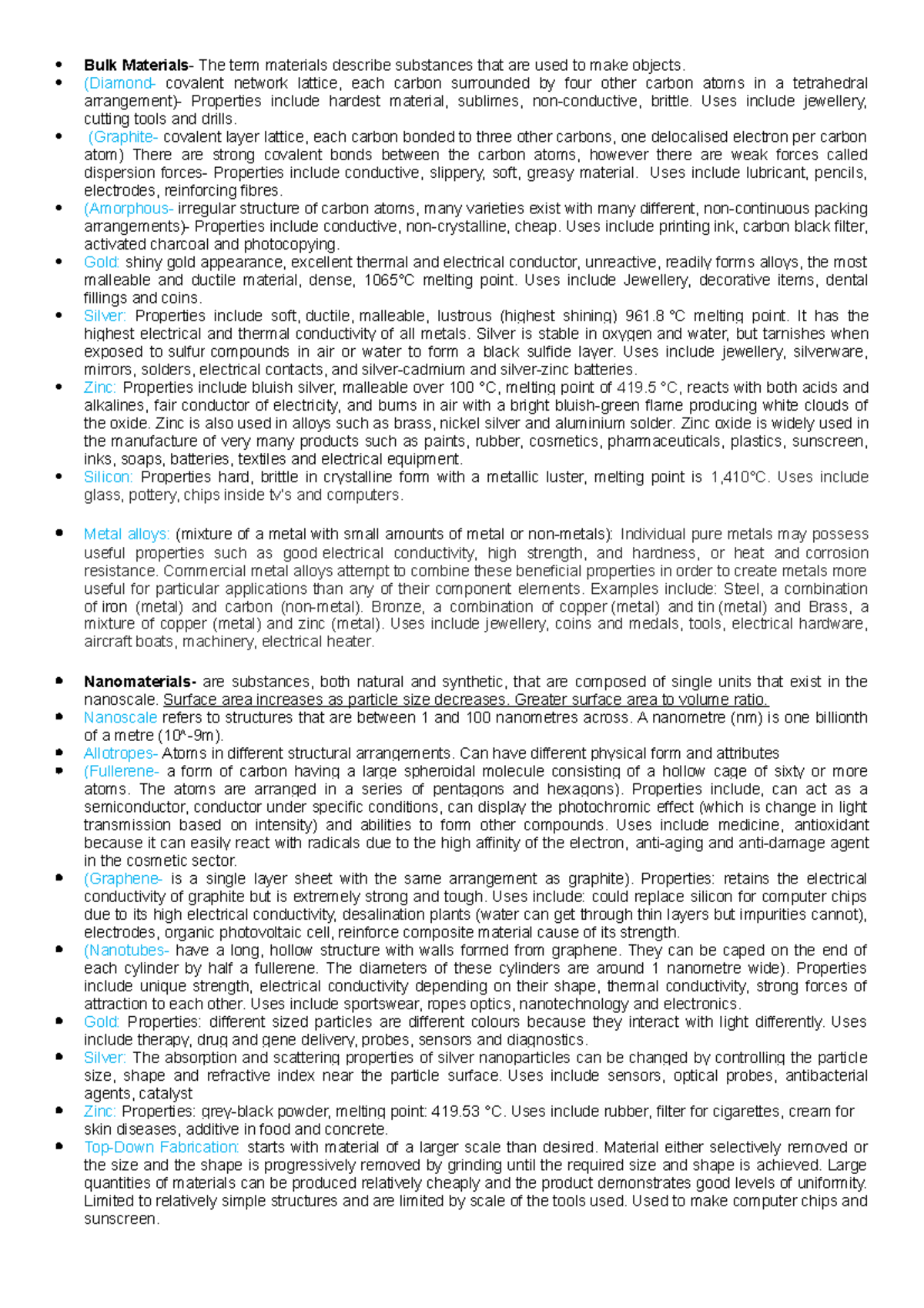 Task 1 (Materials) Notes - Bulk Materials - The term materials describe ...