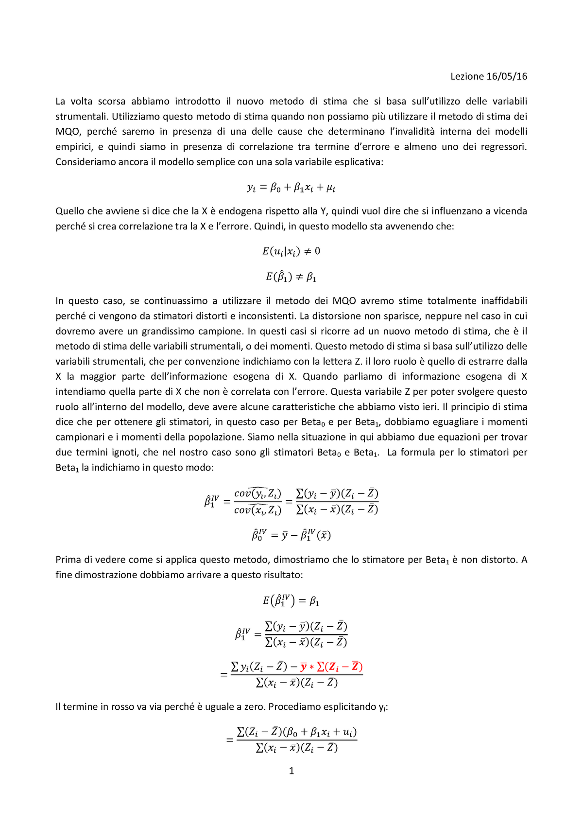 Ventesima Lezione Di Econometria - Lezione 16/05/16 La Volta Scorsa ...