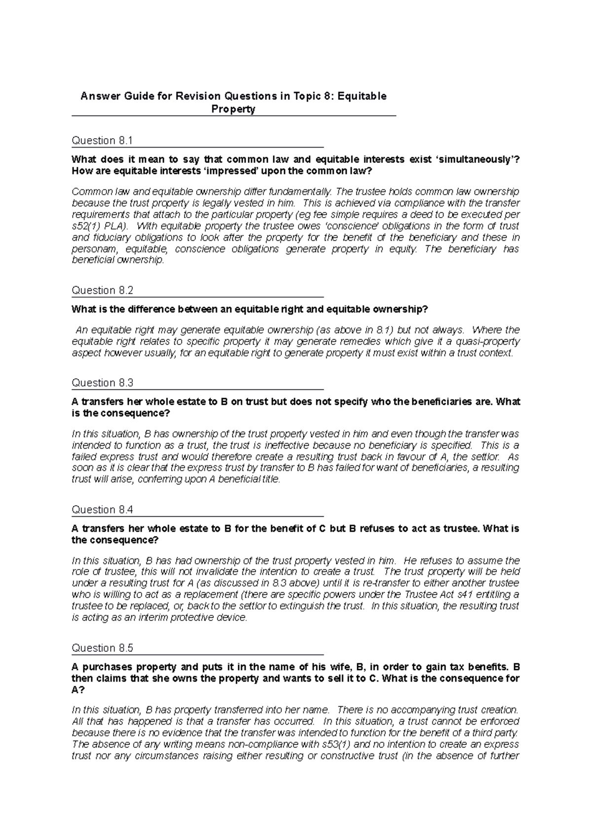 2016 MLL327 Topic 8 Revision Answer Guide - Answer Guide for Revision ...