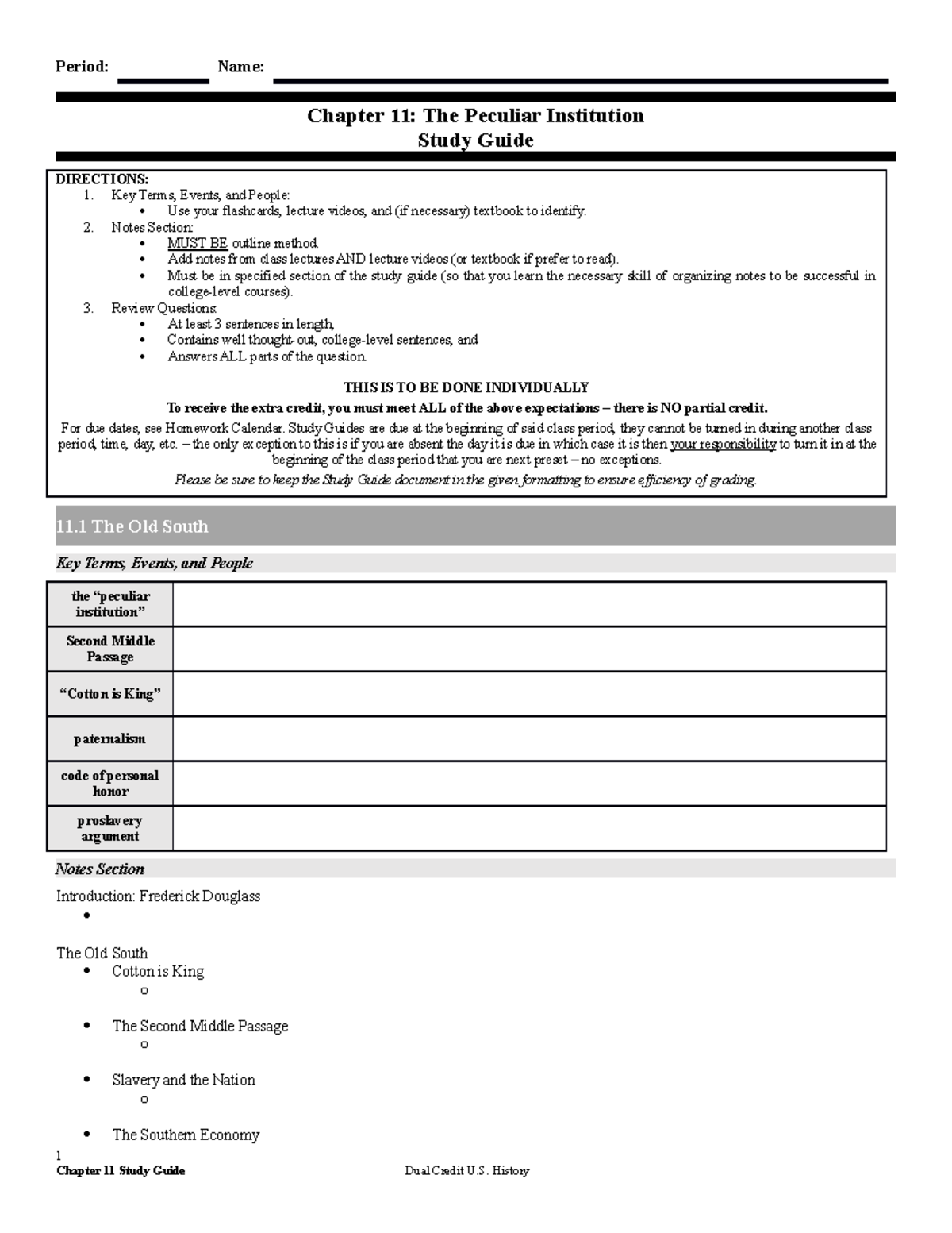 Ch 11 Study Guide - Answers - Period: Name: Chapter 11: The Peculiar ...