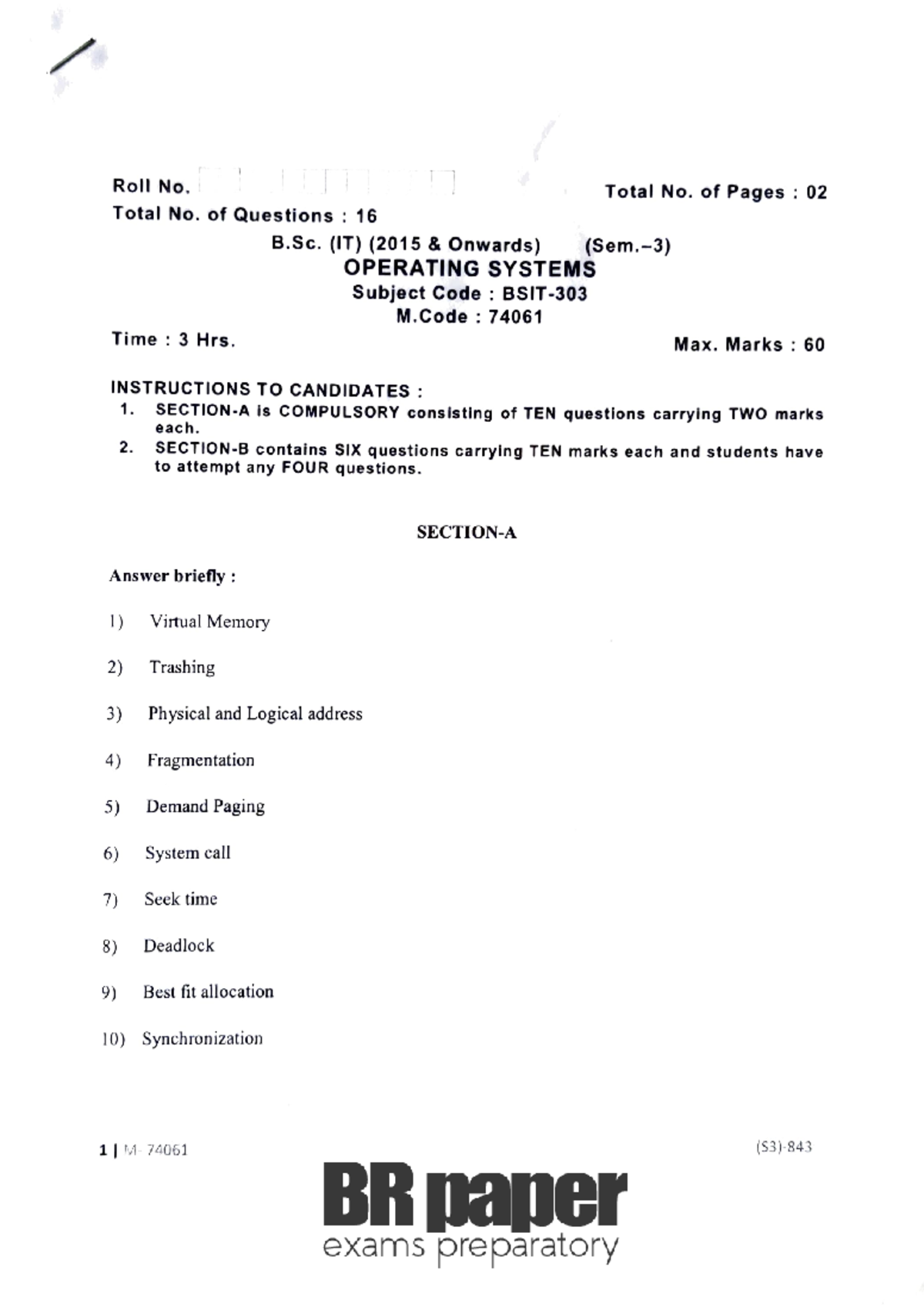 OS(3rd)May2020 - Operating system - Roll No. Total No. of Pages : 02 ...